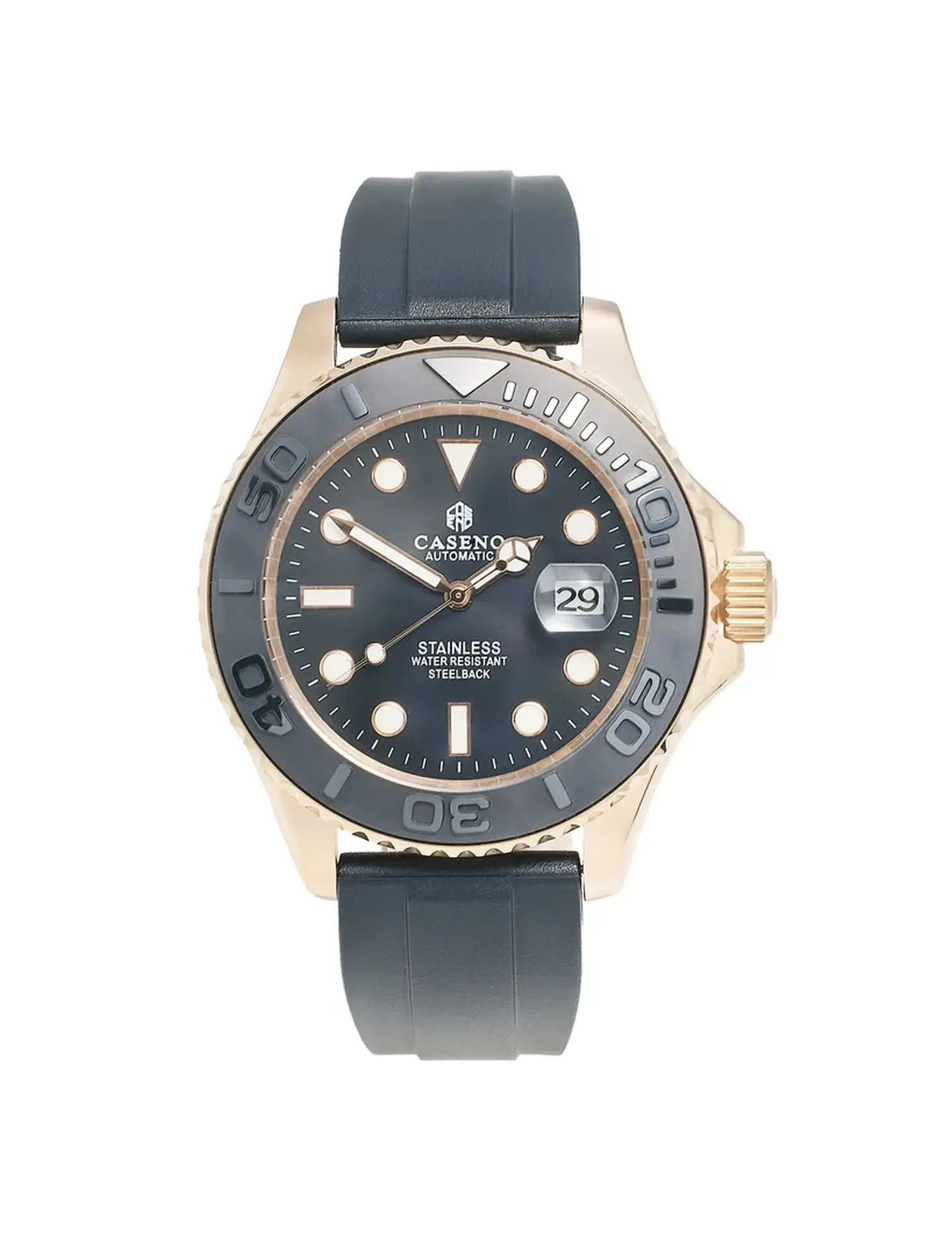 CASENO Men's Sapphire Crystal Automatic Mechanical Watch Stainless Steel Waterproof Case with Comfortable Rubber Strap for Sports Style
