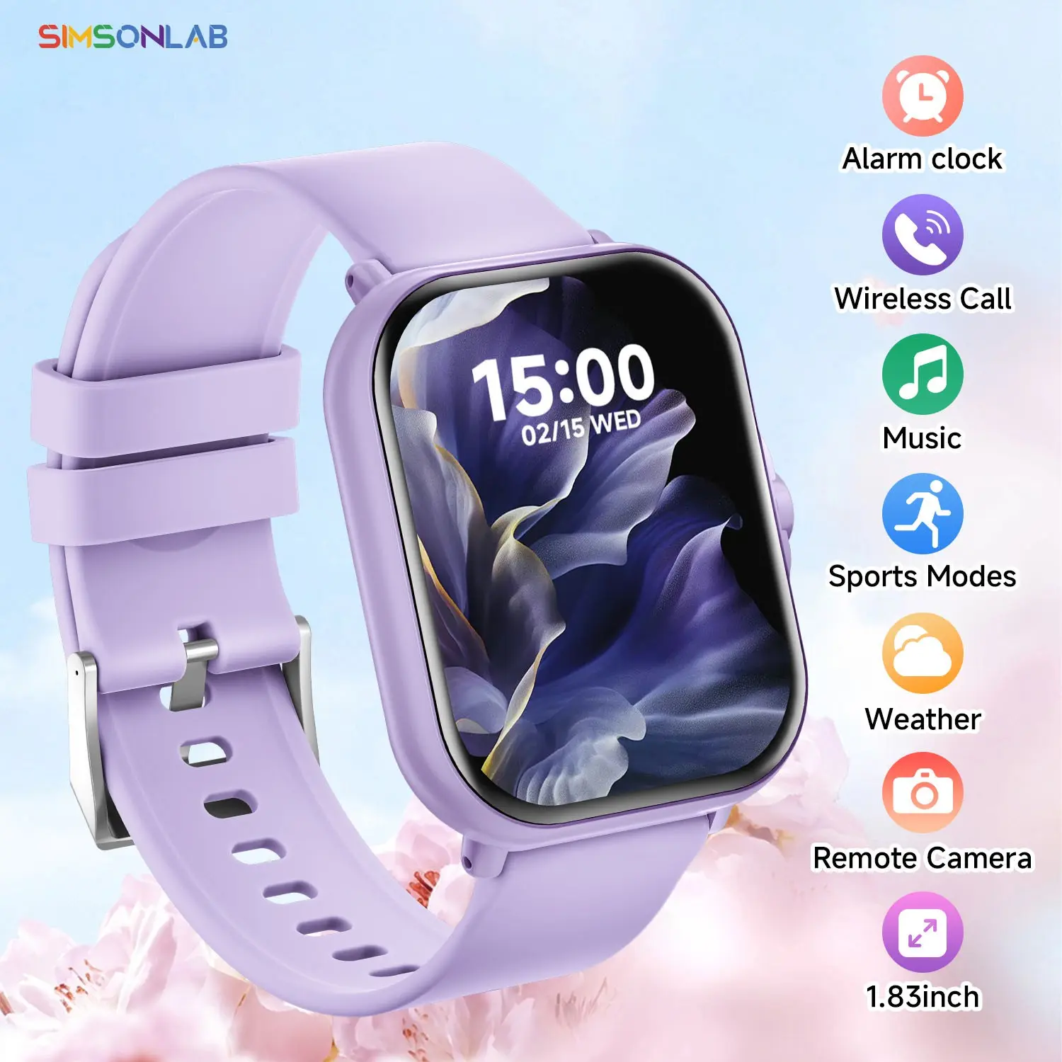 SIMSONLAB 1.83" HD Touch Kids Smart Watch, Smartwatch for fitness, Bluetooth Call, Music Camera, Step Calculator, Sports Health, Study Aid, Fitness Tracker, Alarm Calendar, Parent-Child Interactive Present, Compatible with iPhone Android