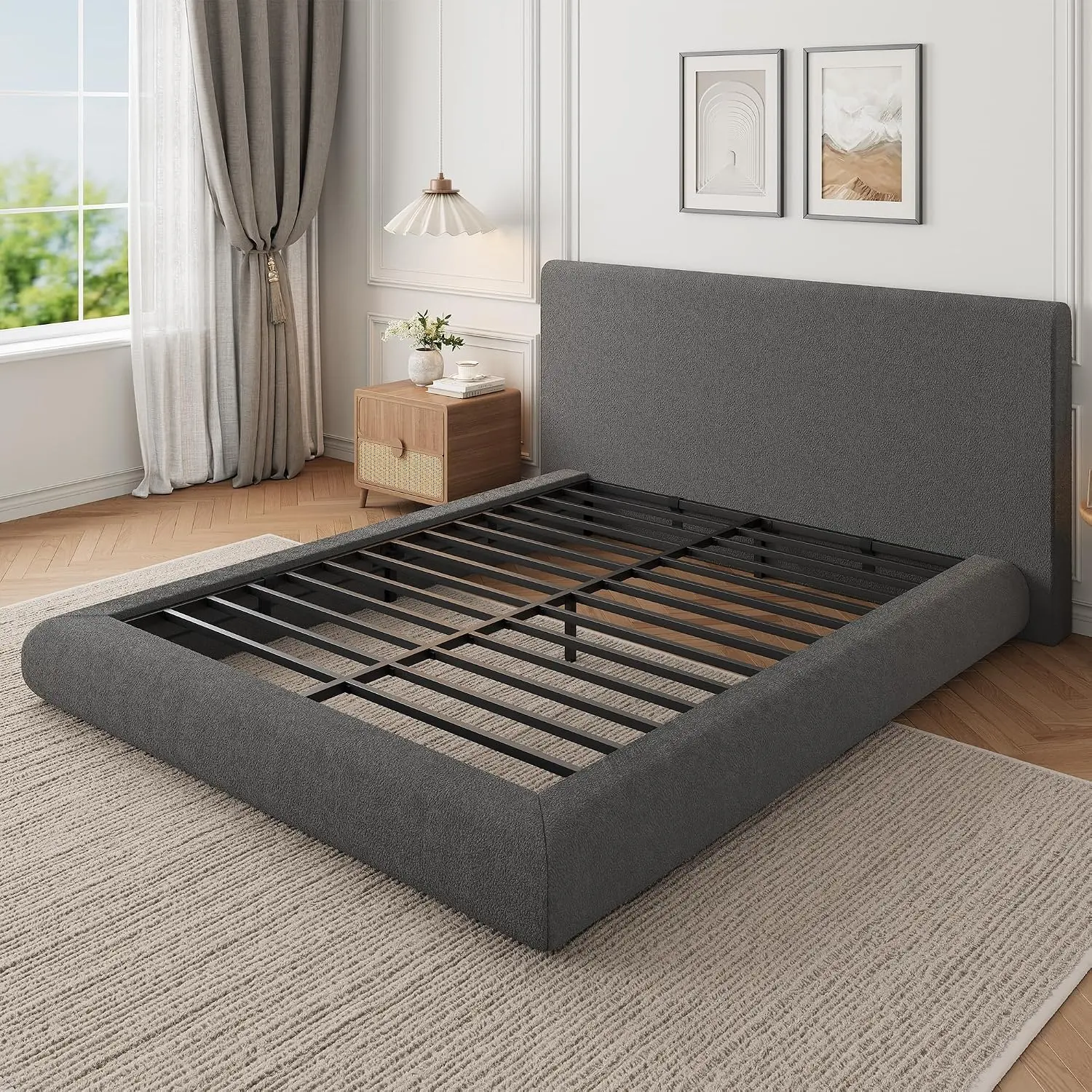 Cloud-Style Upholstered Platform Bed Frame with Headboard - Soft Soft Fabric, Modern Design, No Box Spring Needed, Easy Assembly - White, King/Queen/Full