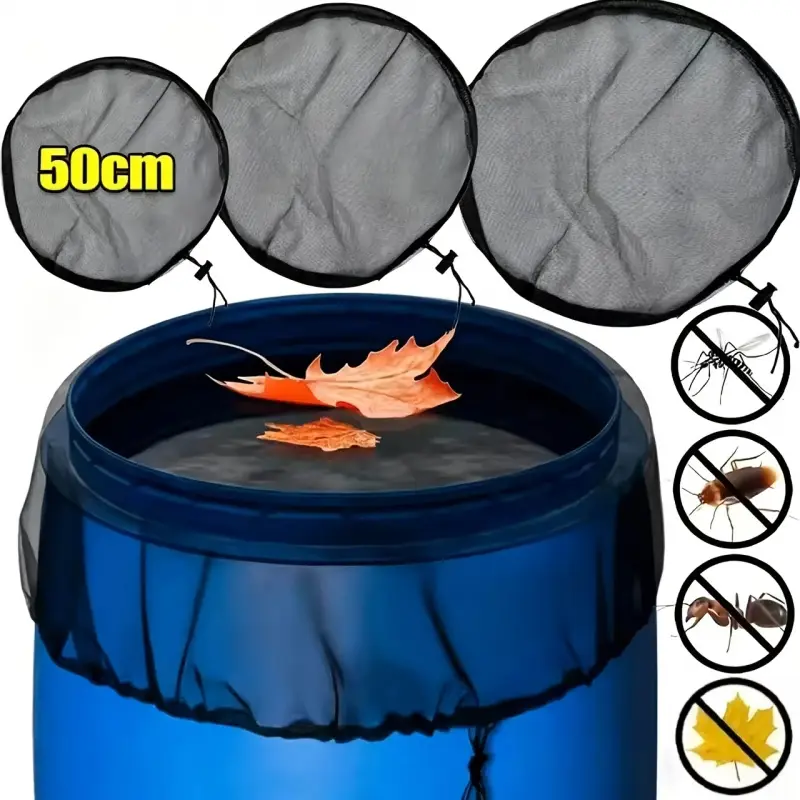 3pcs rainwater barrel cover - 19.6-inch rainwater barrel net with drawstring, rainwater collection barrel water tank protection net, preventing leaves, Fly and Flying Insect from falling onto the outdoor garden eaves