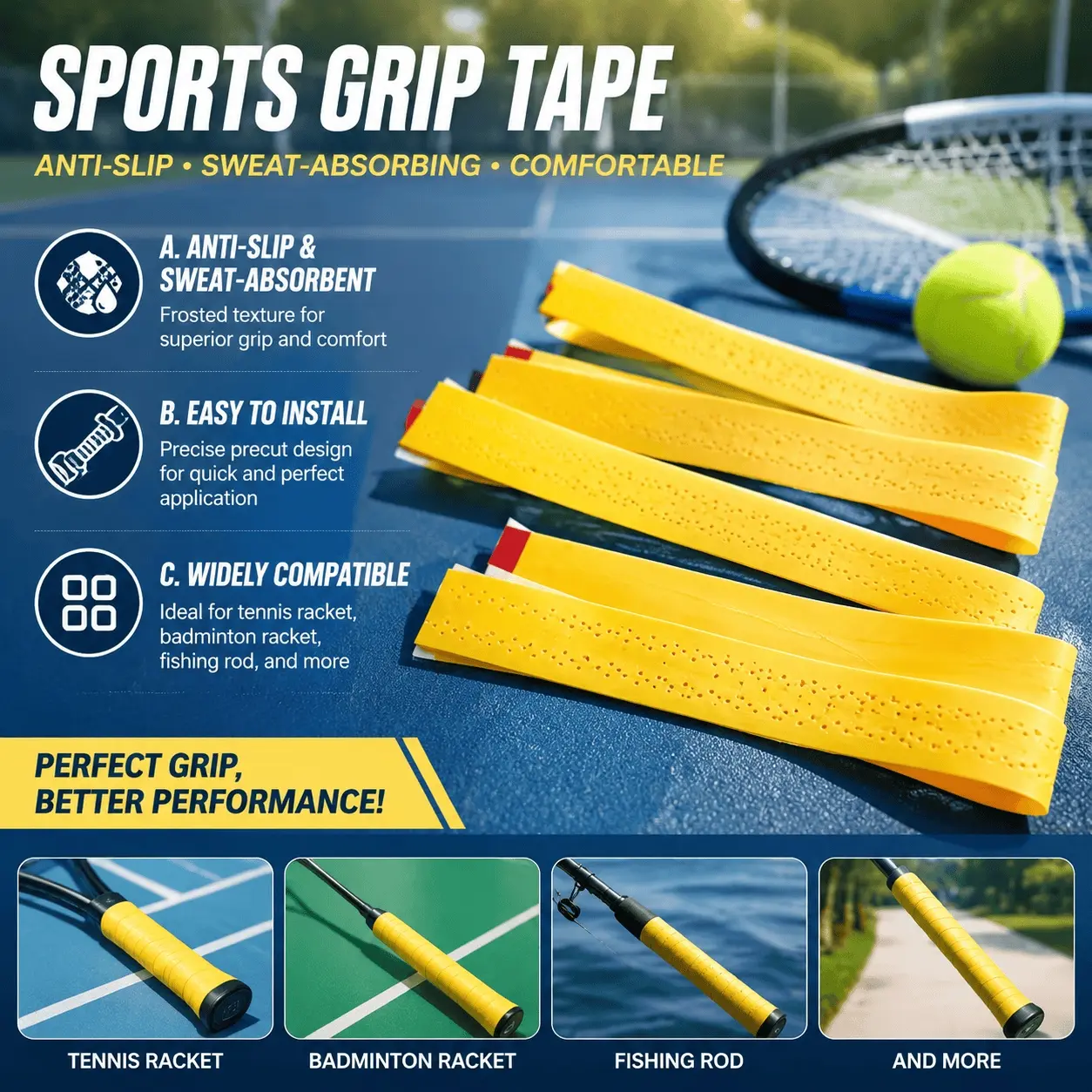 2-Pack Racket Grip Tape, Sweat-Absorbent & Non-Slip Overgrip for Tennis, Badminton, Pickleball Paddles, 8 Colors, Durable Sports Handle Wrap, Outdoor Racquet Accessory.