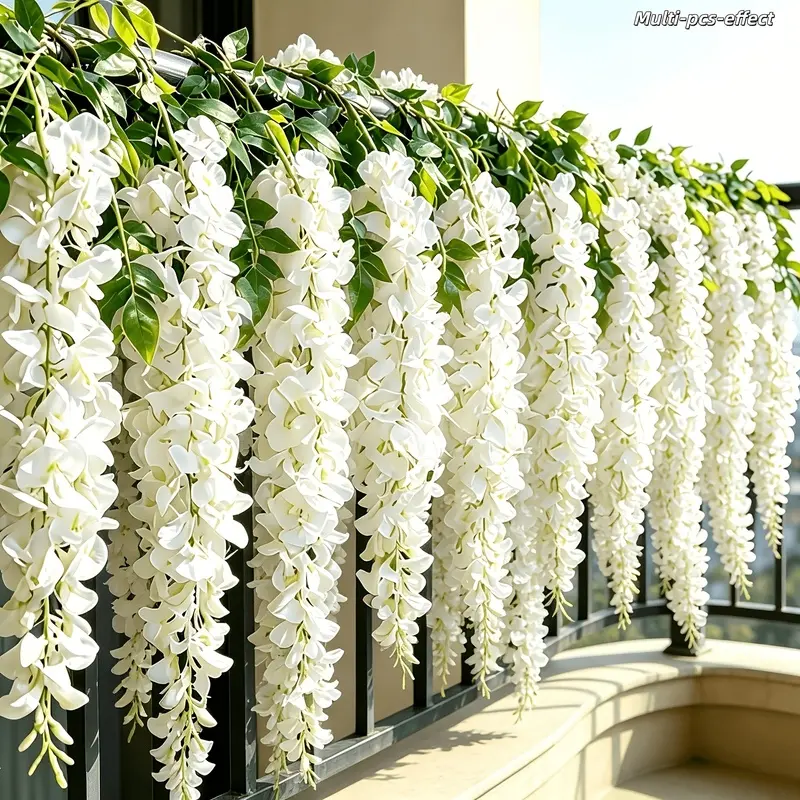40 Pack Premium White Artificial Wisteria Hanging Flowers, Decorative Flowers, Restored Natural Flower Raceme Shape, Durable Waterproof Sun-Resistant Plastic, Fade Resistant for Indoor & Outdoor Use, No Maintenance Fake Vine for Wedding Venue, Garden
