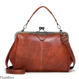 Women's Elegant PU Leather Crossbody Purse, Vintage Kiss Lock Design Handbag with Large Capacity & Detachable Strap, Stylish Versatile Bag for Daily Use, Sports, Outdoor & Gym Activities