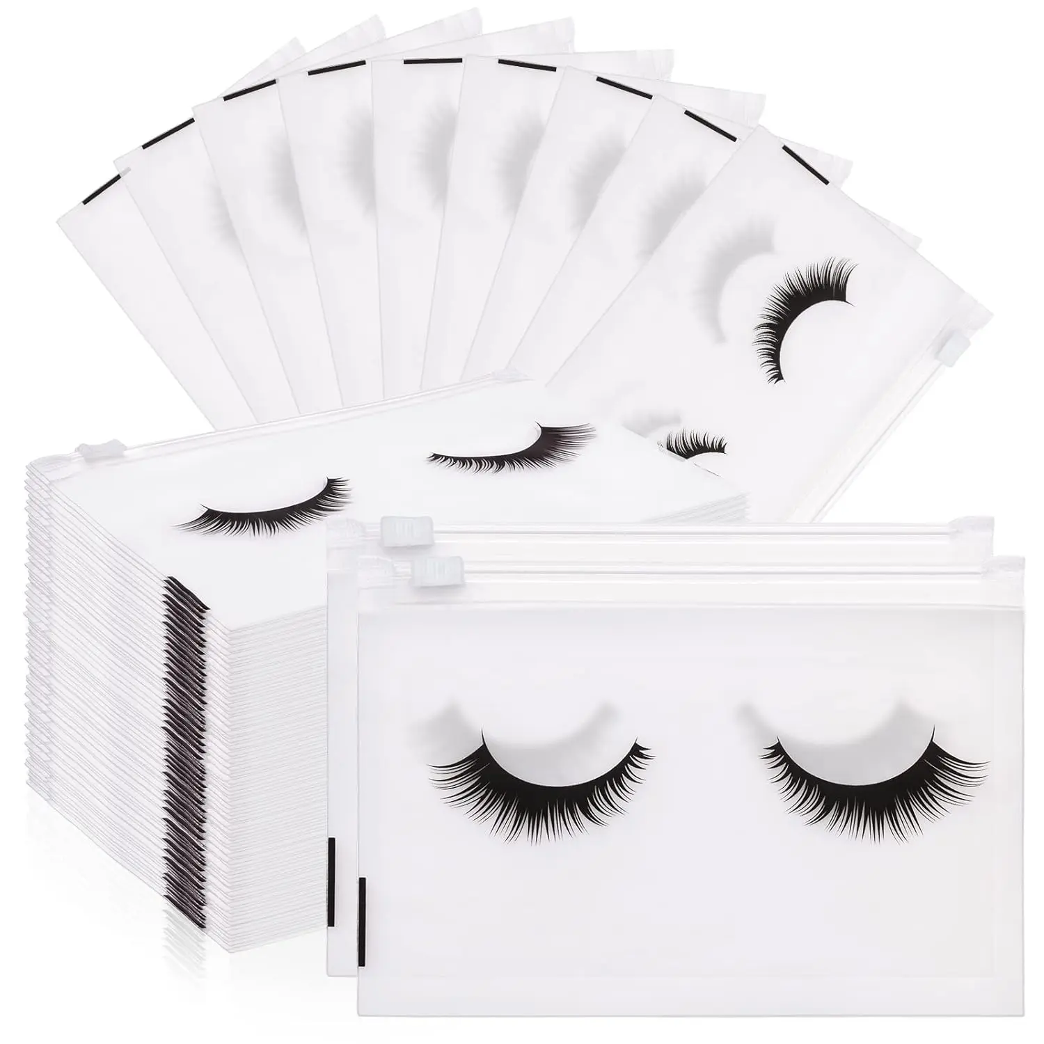 100PCS Eyelash Makeup Bags, Lash Bags for Clients, Waterproof Plastic Makeup Bags, Toiletry Makeup Pouch Cosmetic Lash Bags with Zipper, Eyelash Aftercare Bags Eyelash Cases Cosmetic Pouches