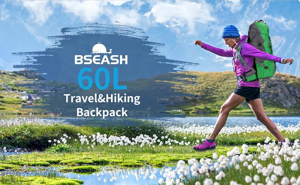 AGS Bseash 60L Waterproof Hiking Camping Backpack with Rain Cover, Large Outdoor Sport Travel Daypack Rucksack for Climbing