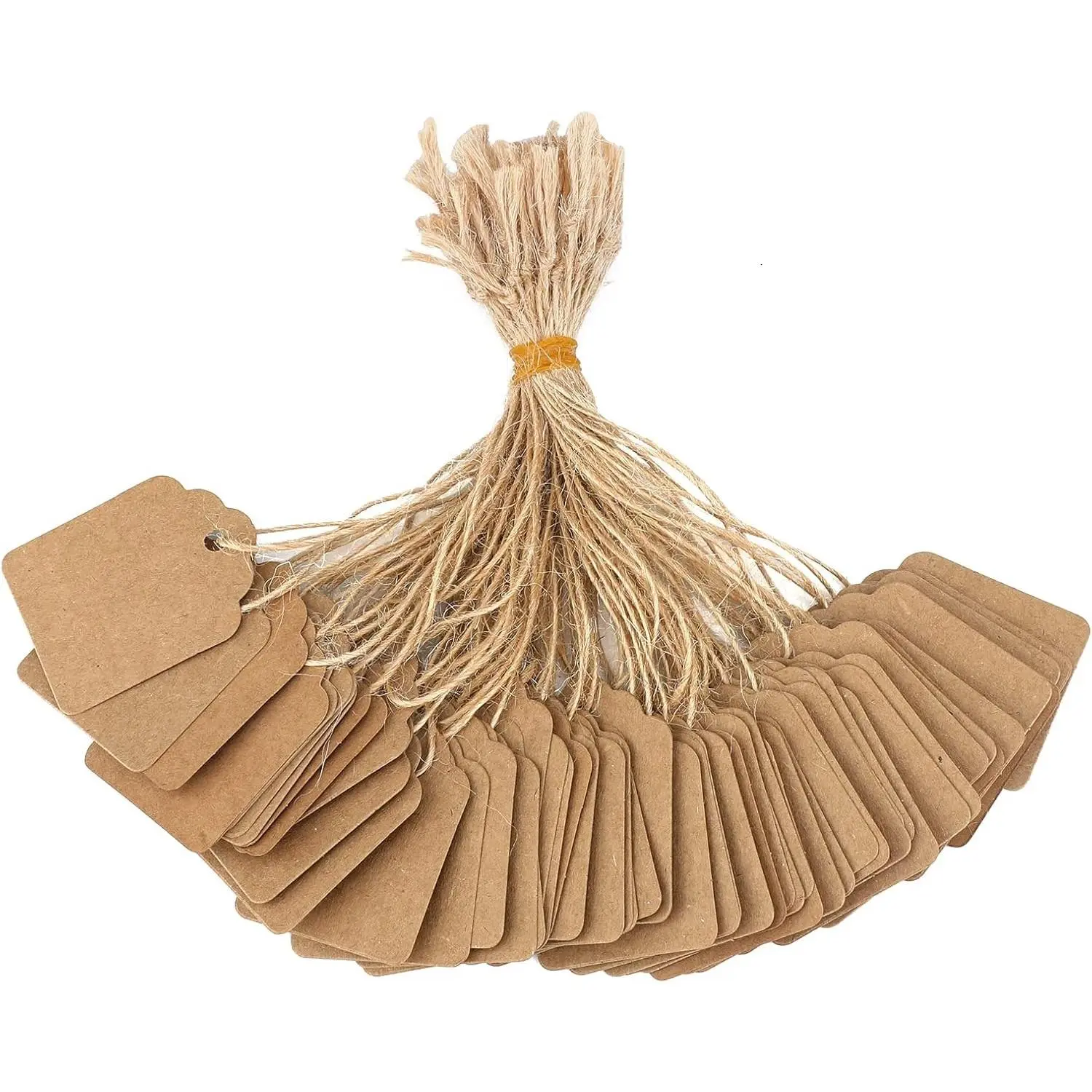 500Pcs Blank Tags with String, Brown Price Tags, 1.8x1.4Inch Kraft Paper Hangingtag for Small Business, Clothes Tag for Selling, Small Retail Marking Label, Writable Sales Tag for Jewelry