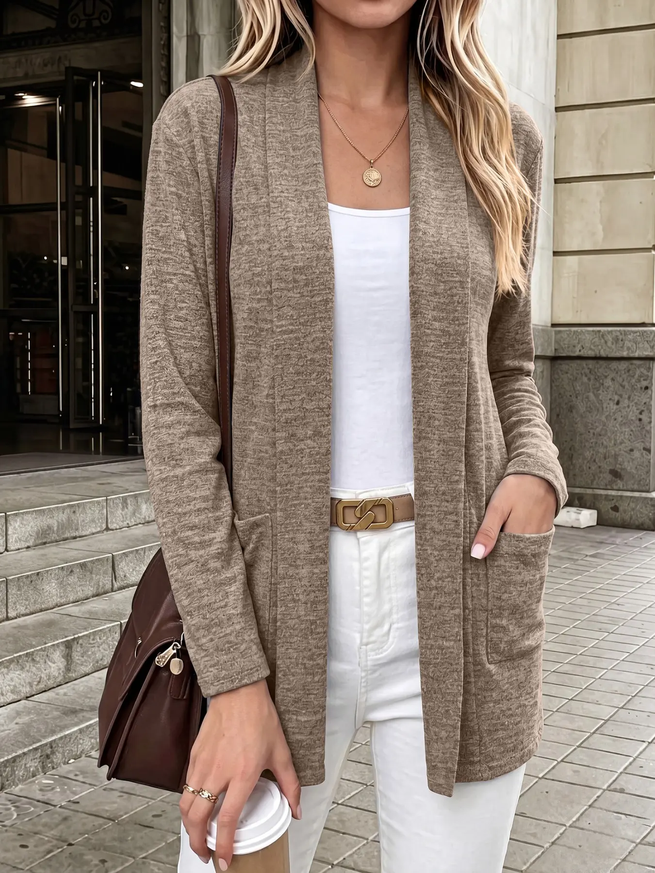 Women's Casual Pocket Long Sleeve Cardigan Coat, Loose-Fitting Knit Top for All Seasons, European and American Style Outerwear
