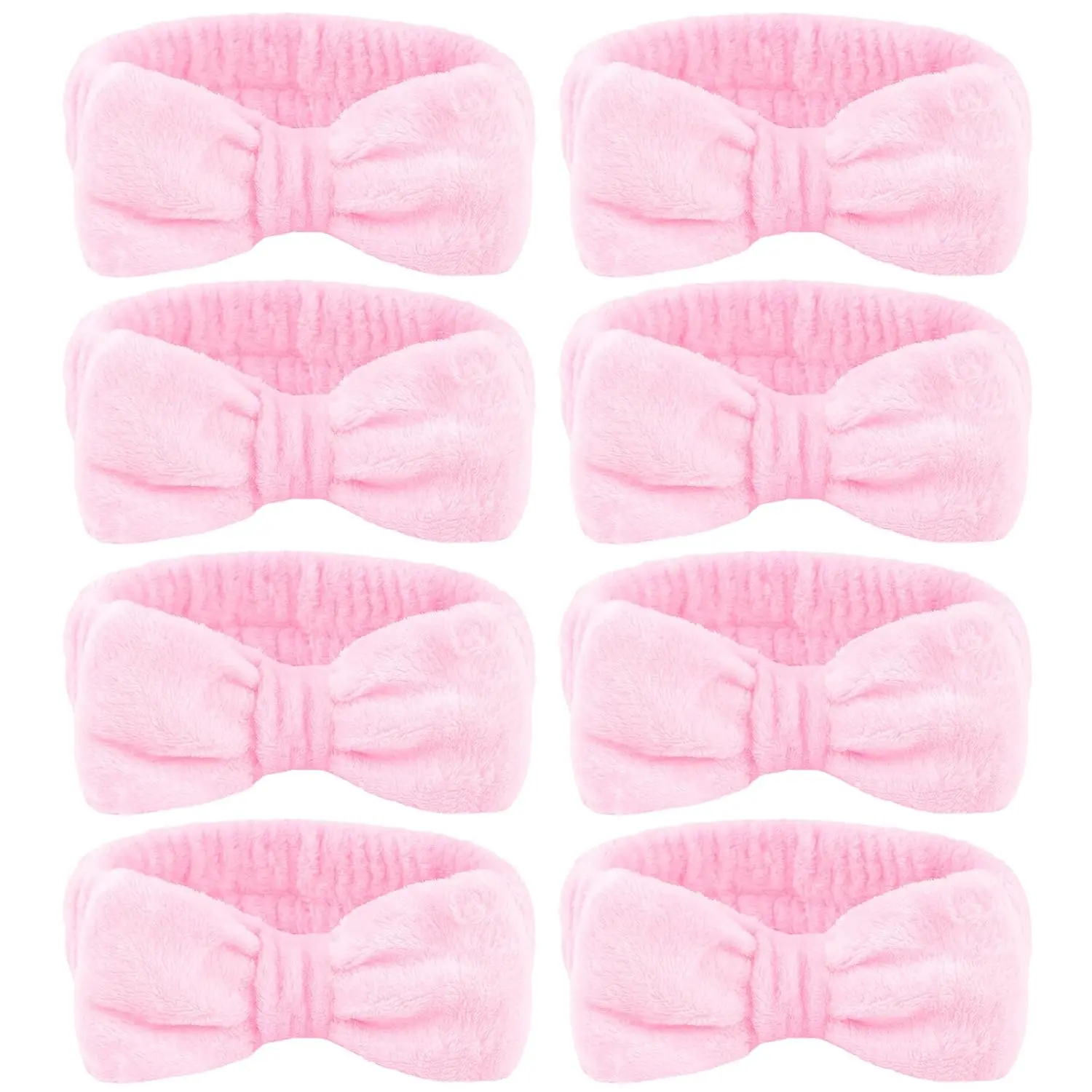 Spa Headband for Washing Face 8 Pack Pink Skincare Headbands for Women Girls Terry Cloth Cute Bow Head Bands