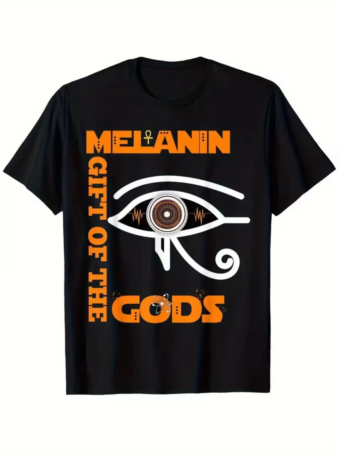 Melanin Gift of the Gods Horus Eye Ankh Symbol T-Shirt, Creative Print Short Sleeve, Ancient Egyptian Mystery, African Fashion, Loose Fit