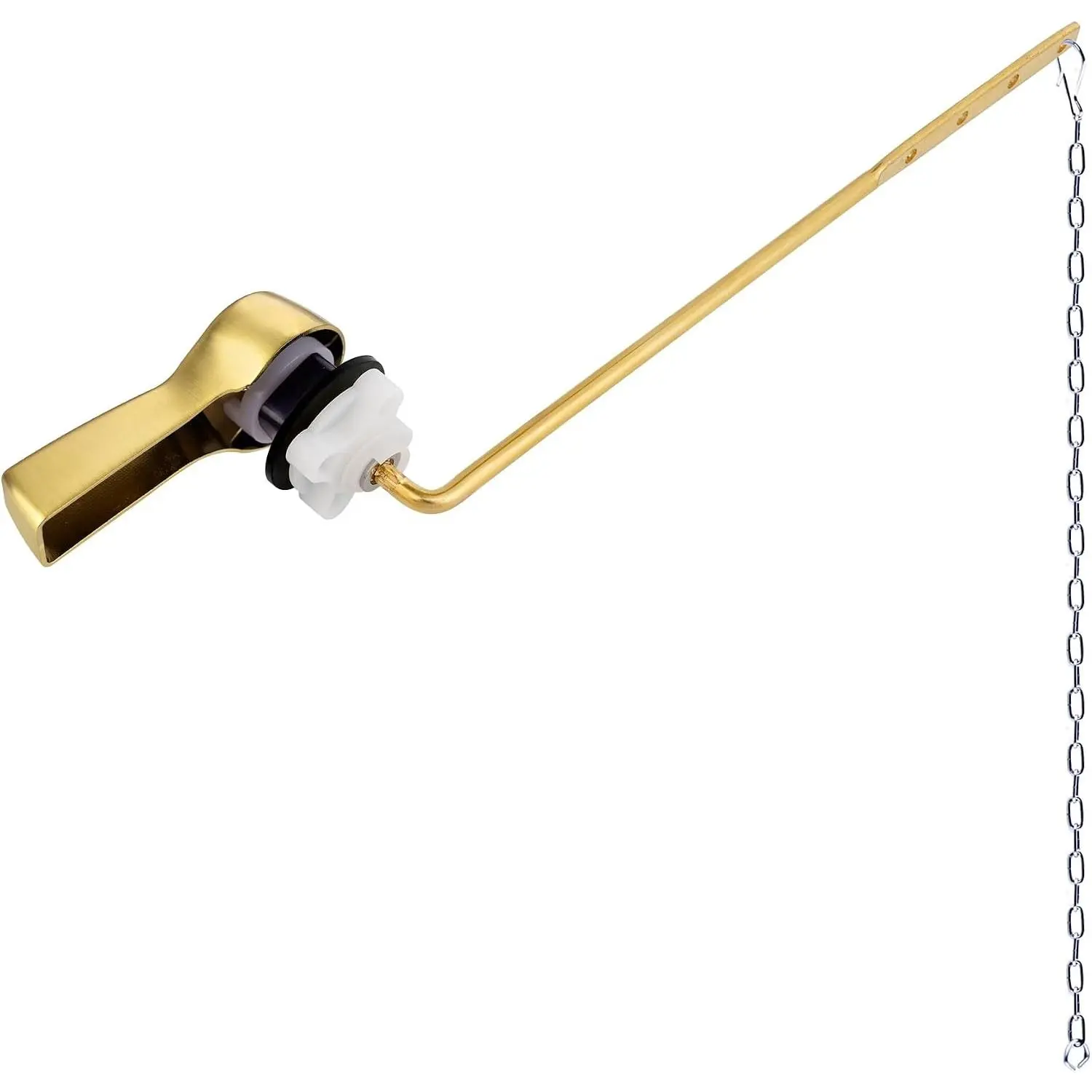 Universal Metal Front Mount Toilet Handle Replacement Kit, Brass Toilet Flush Tank Lever with Stainless Steel Flapper Chains for Most Toilets, Brushed Gold Finish