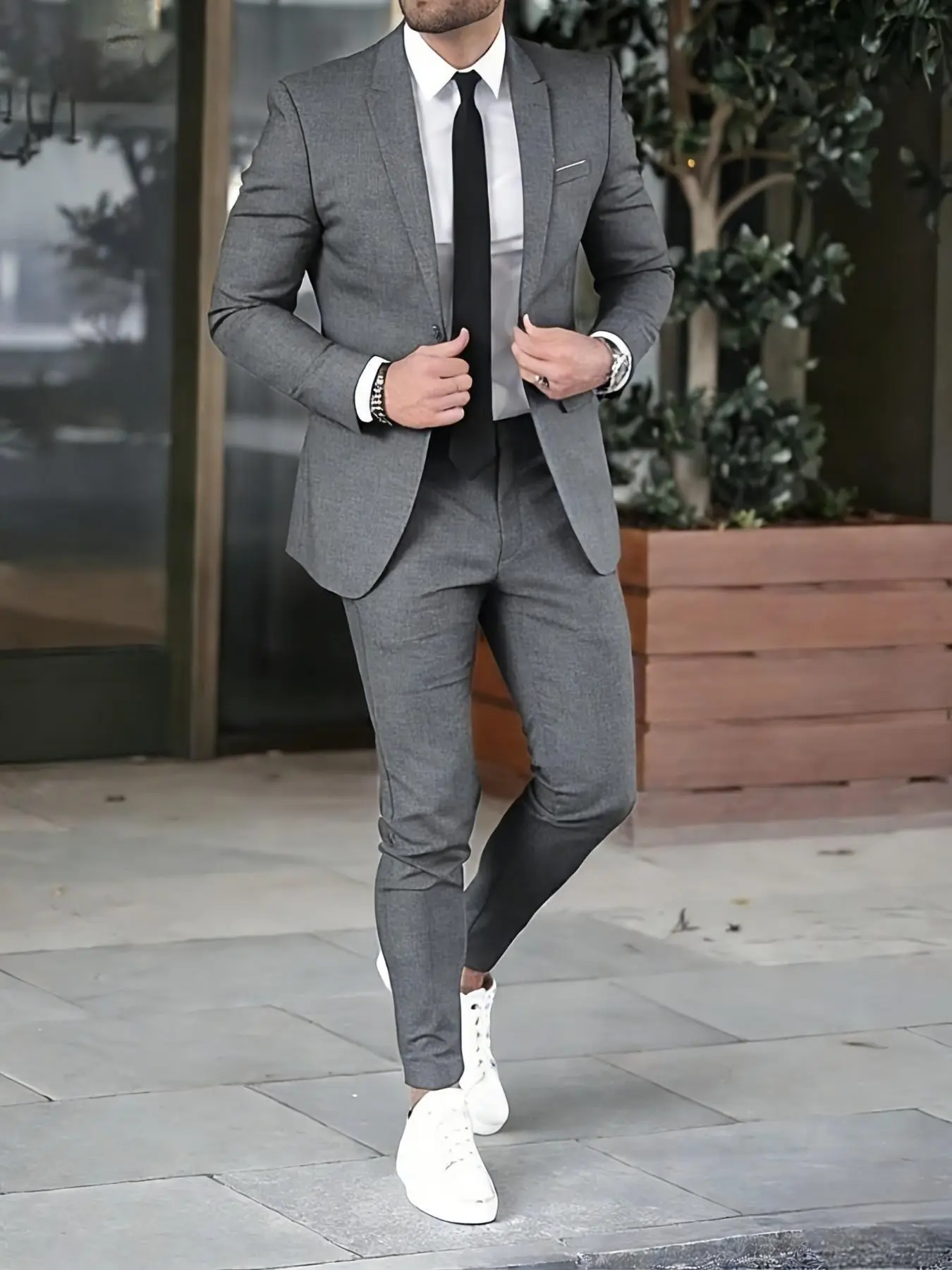 Men's 2-Piece Slim Fit Long Sleeve Blazer & Pants Set, Luxury Business Suit, Wrinkle-Resistant, Polyester, Summer Formal, Formal Wear, Party, Office Attire, Essential Business Attire, Versatile Fashion