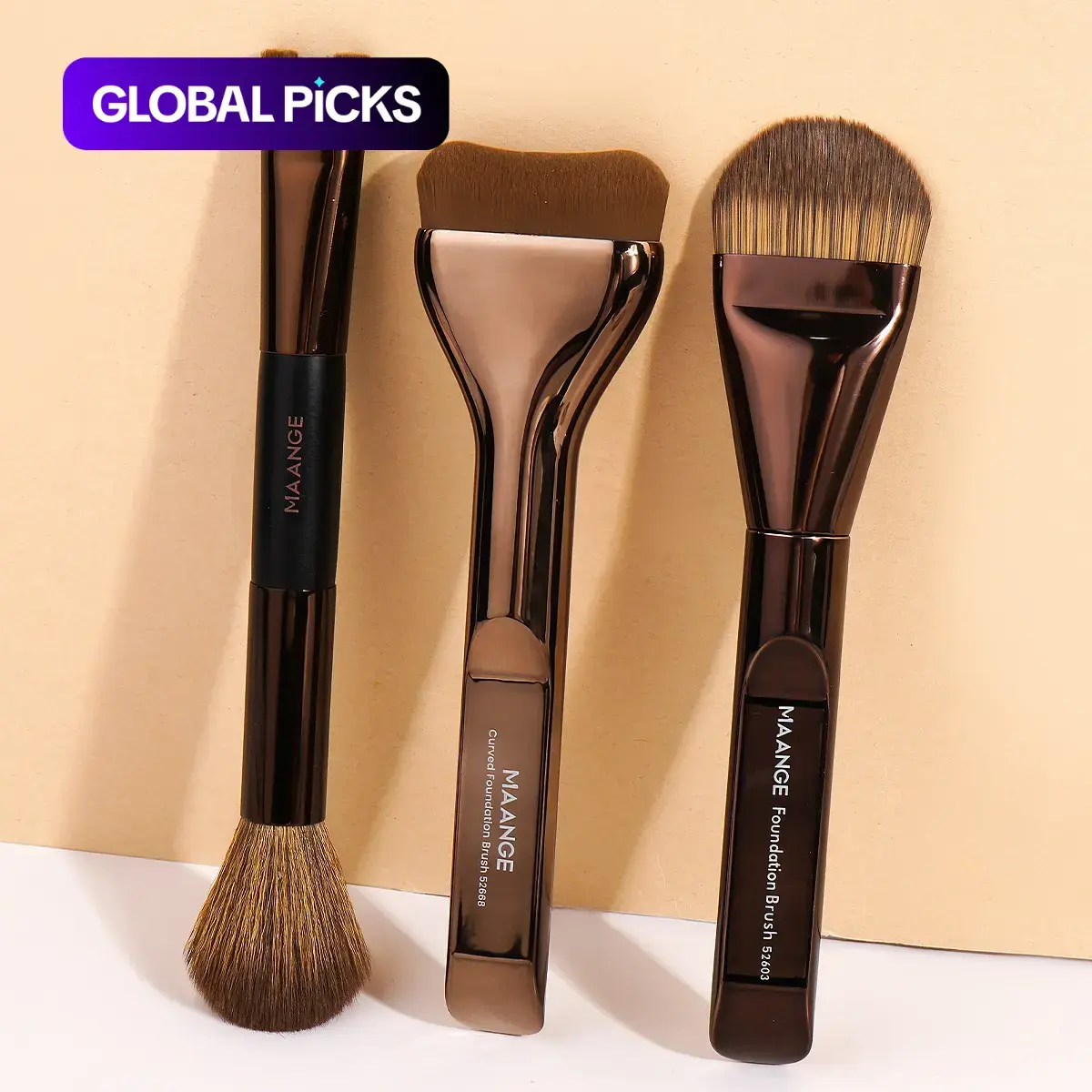 MAANGE 3-Piece Synthetic Makeup Brush Set, Multi-Purpose Face Makeup Brushes for Foundation, Blush, Loose Powder, Contour and Nose Shadow, Ideal for Home Use and Travel