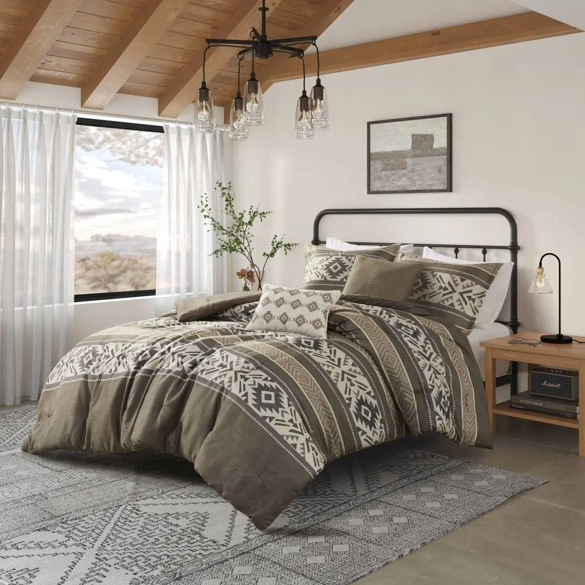 ARCH 5 Piece Stripe Herringbone Comforter Set with Throw Pillows Brown Full/Queen Size Bedding Set Soft Microfiber Comforter and Pillow Shams Decorative Bedroom Collection for Guest Room Master Bedroom, Home Furniture and Household Product Search