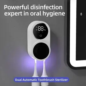 Smart Home Automatic Dual Toothbrush Disinfector, Uvc UV Light Sanitization, Digital Display, No Drilling, Electric Toothbrush Holder
