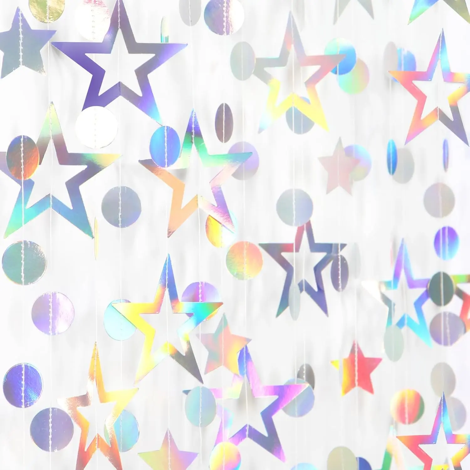 Iridescent Disco Holographic Euphoria Star Party Decoration Garland - 52ft Neon Twinkle Twinkle Little Star Streamers for Wedding Birthday Bachelorette Baby Bridal Shower Engagement Party Decor