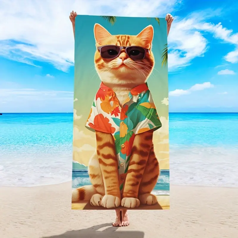 essential,,standard,portable,,hostess,gift,travel,,xl,luxury,bathtowels,decorative,boat,personalized,custom,towels,drying,Printed Cat Eye & Fashion Sunglasses Design Microfiber Beach Towel - Soft, Sandproof, Quick-Dry, Multifunctional Body Wrap for Pool &