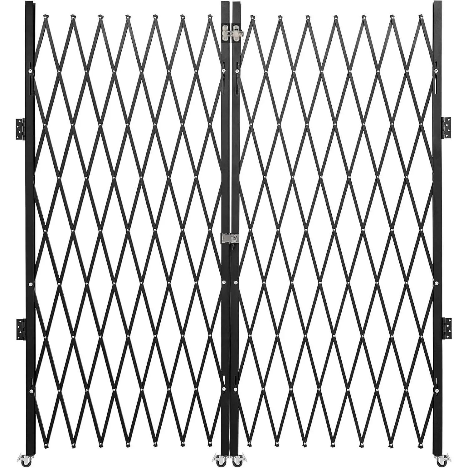 Garvee Double Folding Security Gate 87"H x 152"W Lockable Heavy-Duty Steel Outdoor Retractable Scissor Gate with 360° Swivel Casters for Courtyards, Garages, Gardens, and Pools