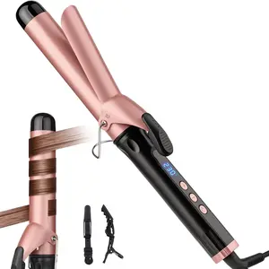 1 Inch (25mm) Curling Iron with Clamp, Ceramic Barrel Hair Curler for Short & Long Hair, Adjustable Temperature Dual Voltage, Includes Heat Resistant Glove, Creates Classic Bouncy Curls