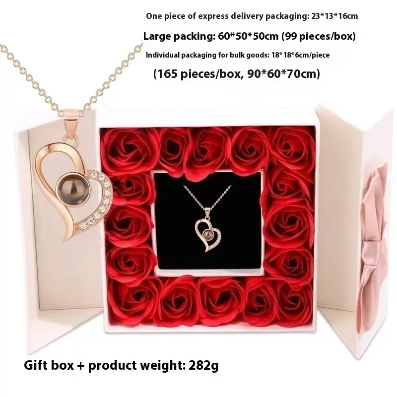 Women's Heart Locket Necklace Set - Rose Gold-Silver CZ Pendant, Copper Base, Dried Roses Box, High End Look, Long Lasting Shine, Romantic Costume Jewelry for Mother's Day, Valentine’s Day Gifts, Set Includes Neckl., Heart Shaped Box, Romantic Accessories