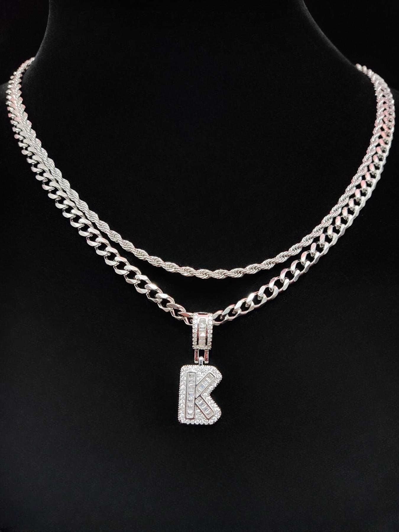 Fashion Initial Pendant Necklace & Cuban Link Chain Necklace, Stainless Steel Jewelry for Party, Trendy All-match & Exquisite Jewelry for Birthday Gift