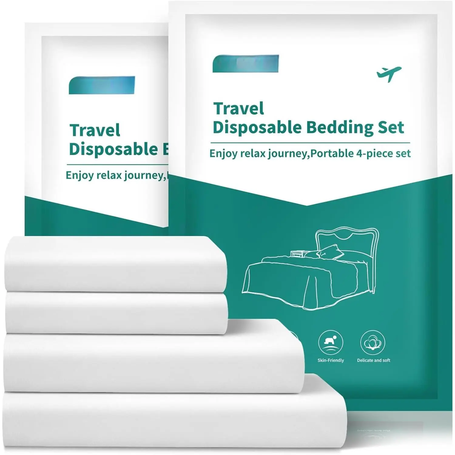 Disposable Bed Sheets for Hotel,  Size Travel Disposable Bedding Set,Disposable Duvet/Comforter Cover,Safe and Portable for Travel,Contains 2bed Sheet 2quilt Cover and 4pillowcases