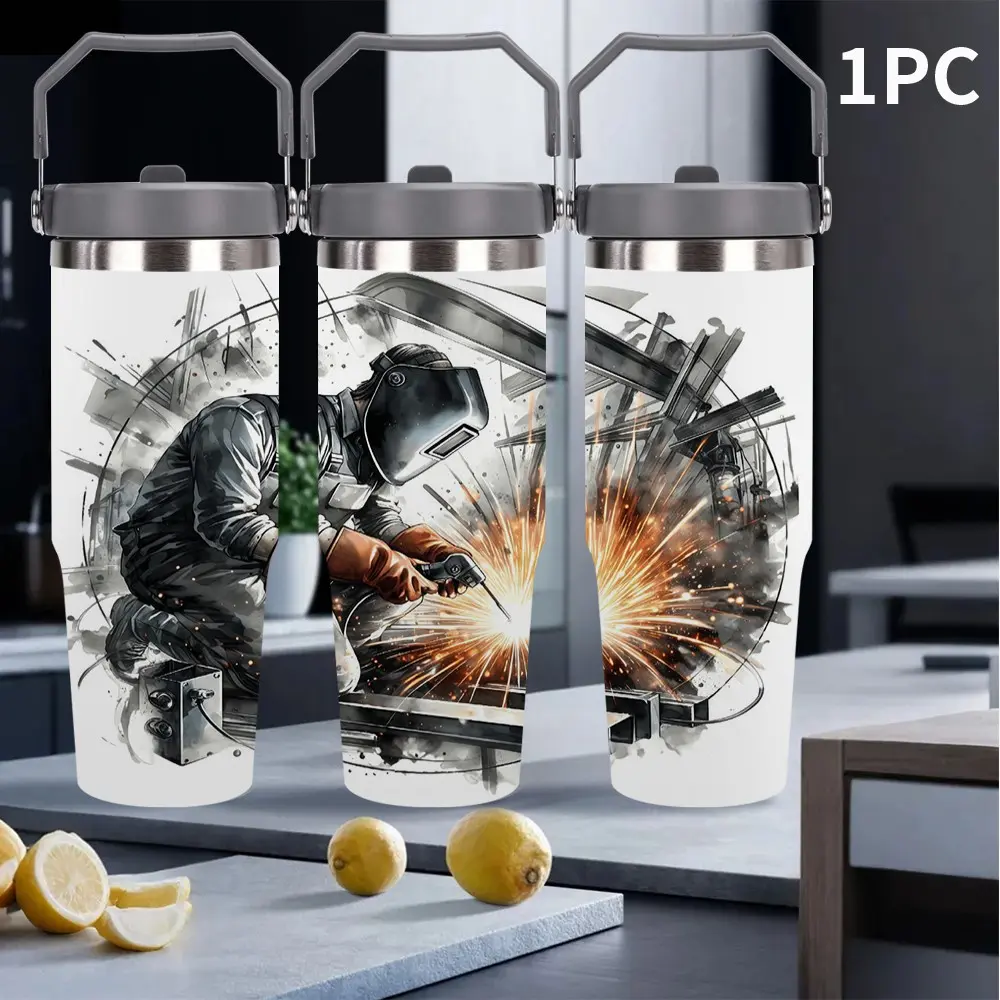 1pc 30oz Stainless Steel Water Bottle - Vacuum Insulated, Leak-Proof Lid, Portable Tumbler for Hot & Cold Drinks, Durable Stainless Steel, Ideal for Travel & Leakproof Drinkware Durable Construction,Outdoor camping Coffee Cups & Mugs