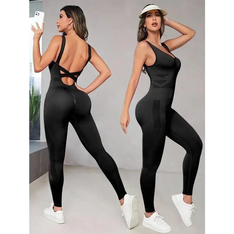 Women's Seamless Open Back Bodysuit - Padded, Elastic Butt Lift, Compression Fit, Tummy Control for Yoga, Gym Fitness