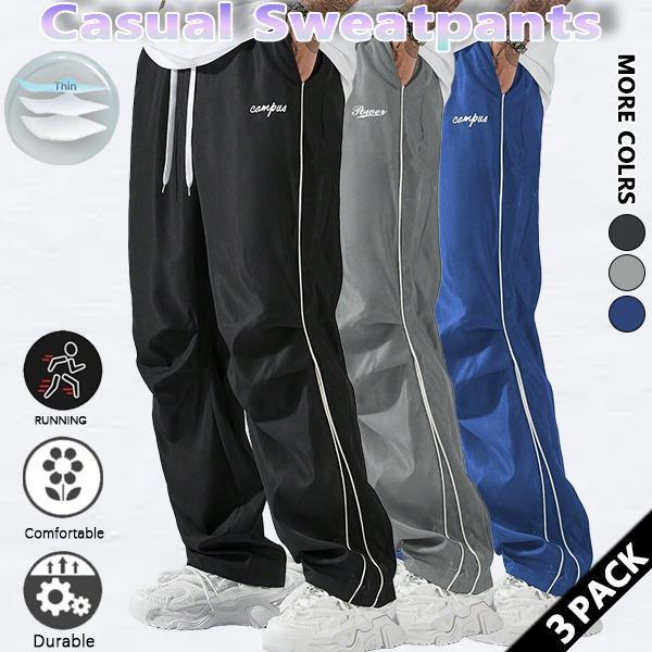 Loose Fit Men's Trousers with Grey Side Stripes and Gold Trim Stripes Comfortable Design Sports and Casual Style Bottoms Sweatpants Fitness Wear Fashionable and Versatile