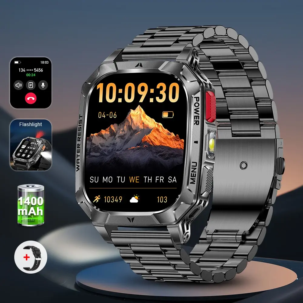 MEVADEN 2.01 inch Men's Smart Watch, Answer/Make Calling Message Reminder, 100+ Sports Mode Fitness Tracker, 1400mAh Large Capacity Battery,Outdoor LED Flashlight Smartwatch Suitable for Android and iOS