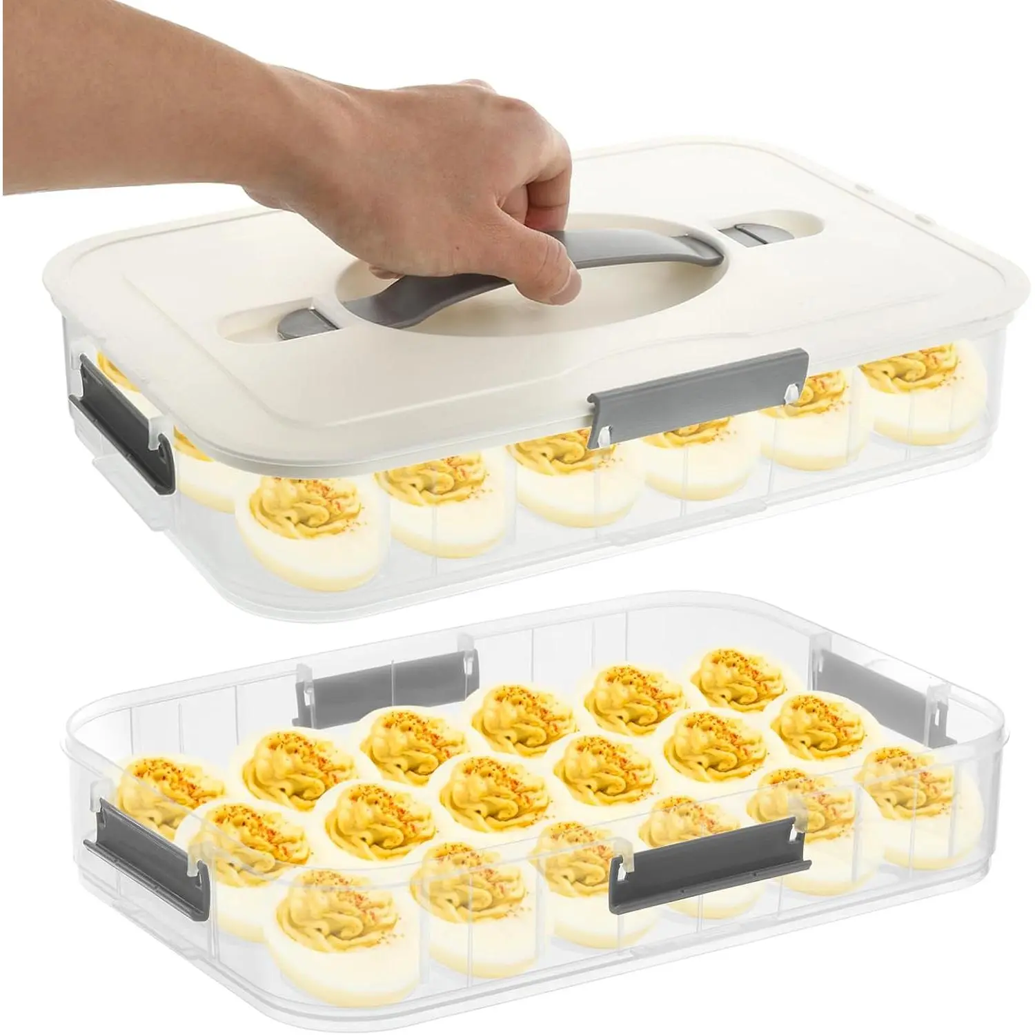 2-Layer Deviled Egg Containers with Lid, 36 Slots Deviled Egg Tray Carrier with Lid Clear Eggs Storage Box Portable Egg Holder Platter with Handle for Easter Party  Kitchen Supplies