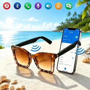 AI Bluetooth smart glasses, supporting APP translation in multiple languages, UV protection, automatic in ear detection switch, leopard print sunglasses, sweat proof, sun protection, sunglasses, suitable for travel, navigation, meetings, business