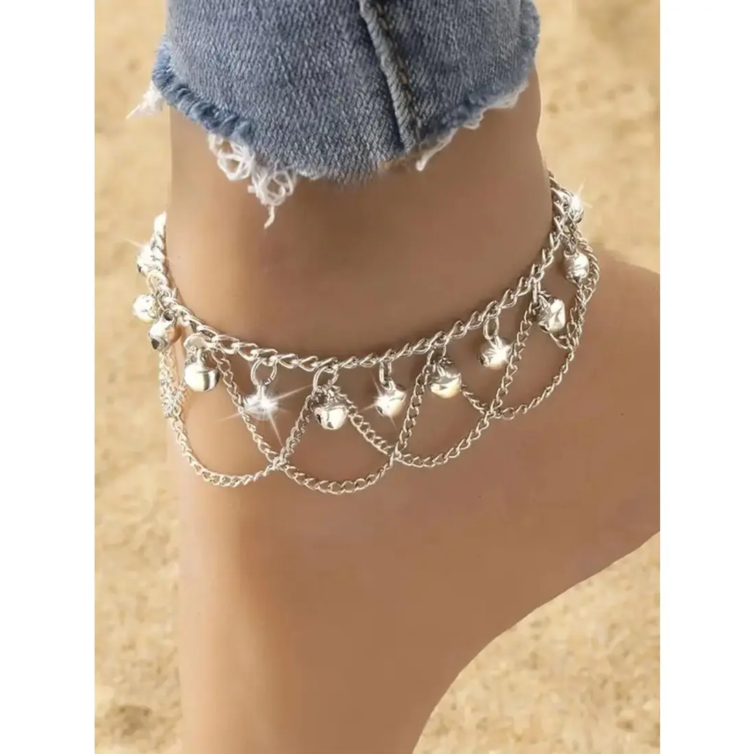 Women's One Size Stainless Steel Bell Charm Anklet - Dainty Chain Ankle Bracelet, Boho Trendy Foot Jewelry, Summer Party Wear Fashion Gifting Accessory