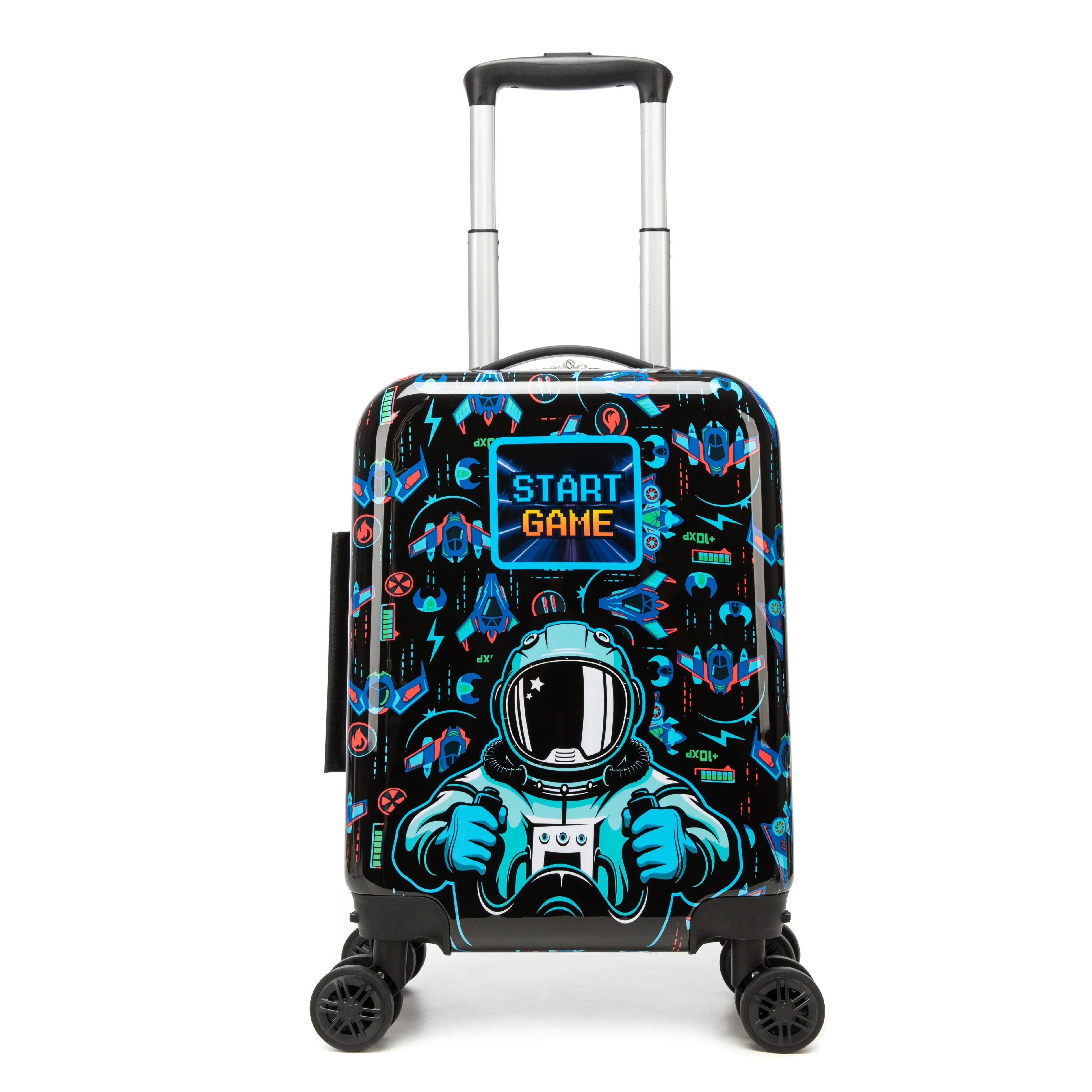 Boys' Cool Black Gamer Space Shuttle Hardshell Luggage - Hard ABS Shell, Spinner Wheels Neon Pilot Rolling Carryon Suitcase for Kids, Lightweight 2026 Vacation Gear