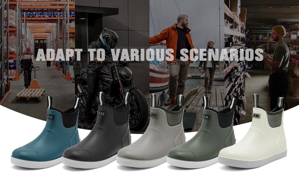 Men's Deck Boots, Waterproof Ankle Rain Boots with Anti-Slip Traction for Outdoor Use, High-Performance Rubber Fishing and Garden Boots Suitable for Farming and Outdoor Activities Boy Footwear Black