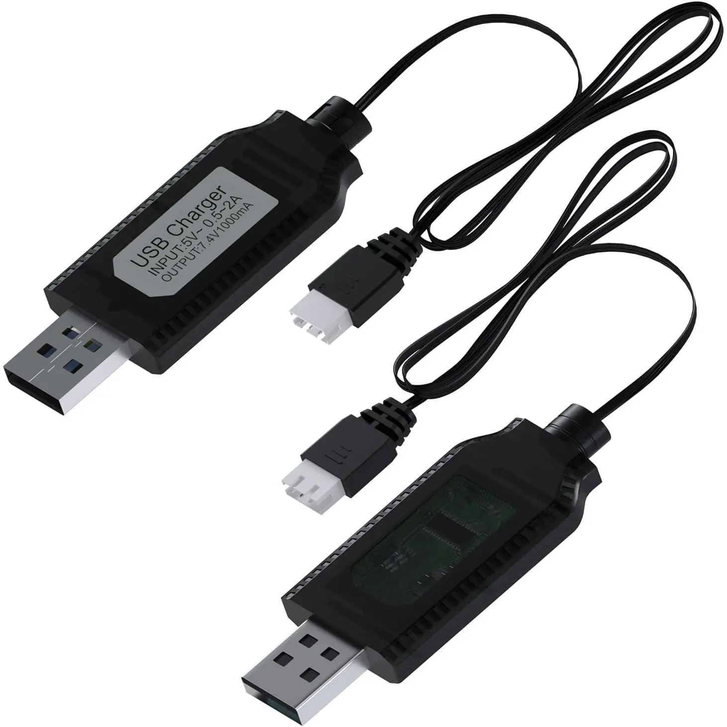 2 Pack USB Charger Cable for 7.4V LiPo & Li-ion Batteries by MMOBIEL - USB to XH-3P Connector, 1A 2S Charge Adapter for RC Drones, Quadcopters, WLtoys, Skytech, Gel Splatter Blasters, and More