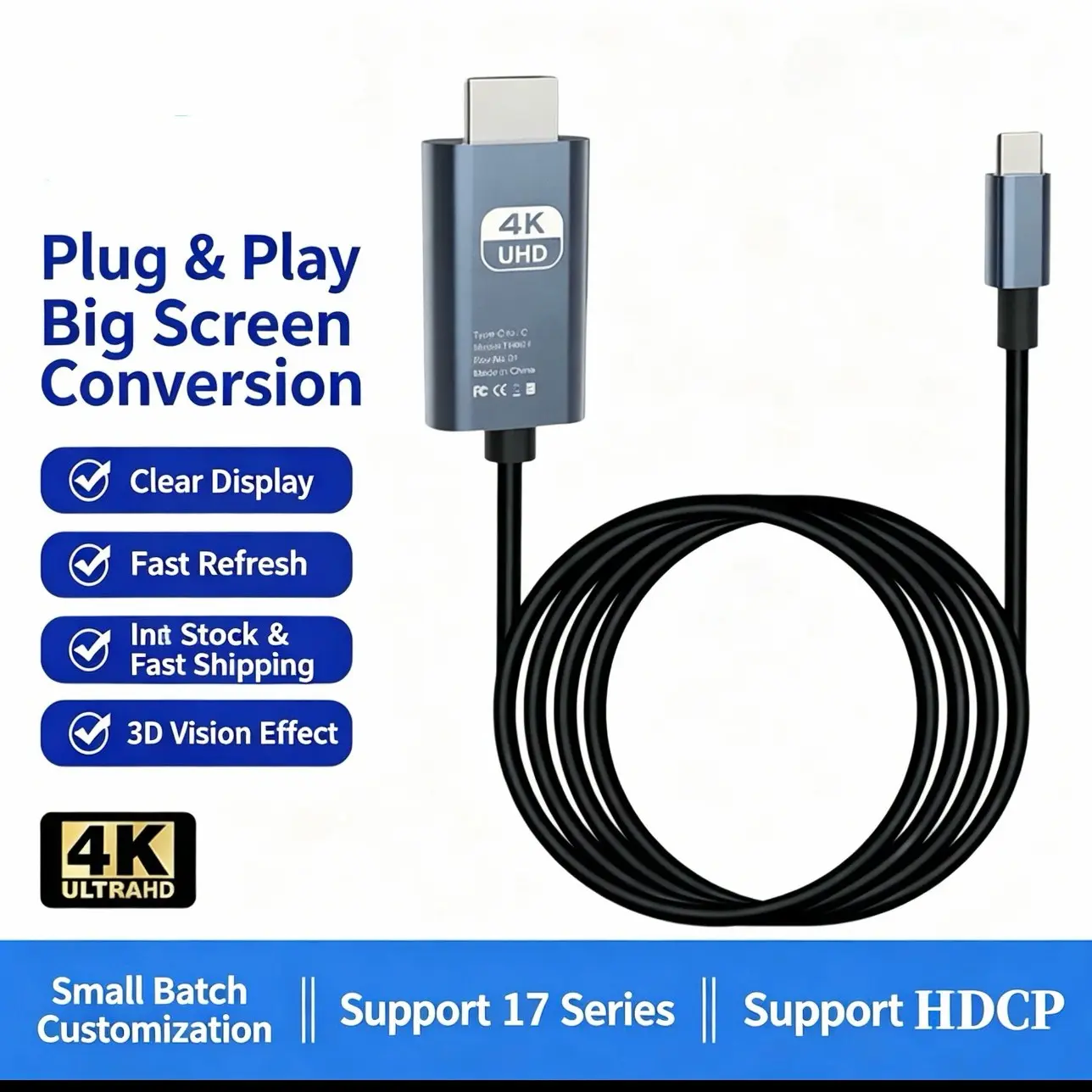 HDMI Adapter USB Type C Mh Hl Cable, High-Definition Video Converter, Universal Compatibility, Compatible with Hp Laptop, Macbook, Samsung Galaxy S Series, Android Phones