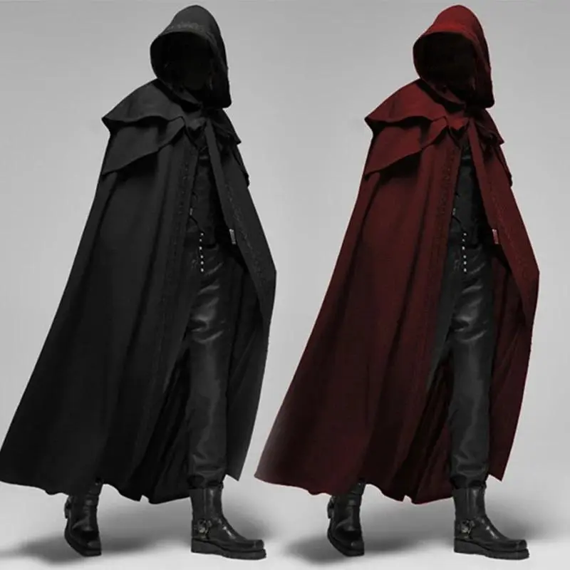 Men's Medieval Dress Costume Outfit for Adults - Gothic Retro Hooded Cloaks, Long Cape Robes Jackets Coats for Halloween Carnival (Toys & Hobbies Classic & Novelty Toys Accessory), Pirate Cloak