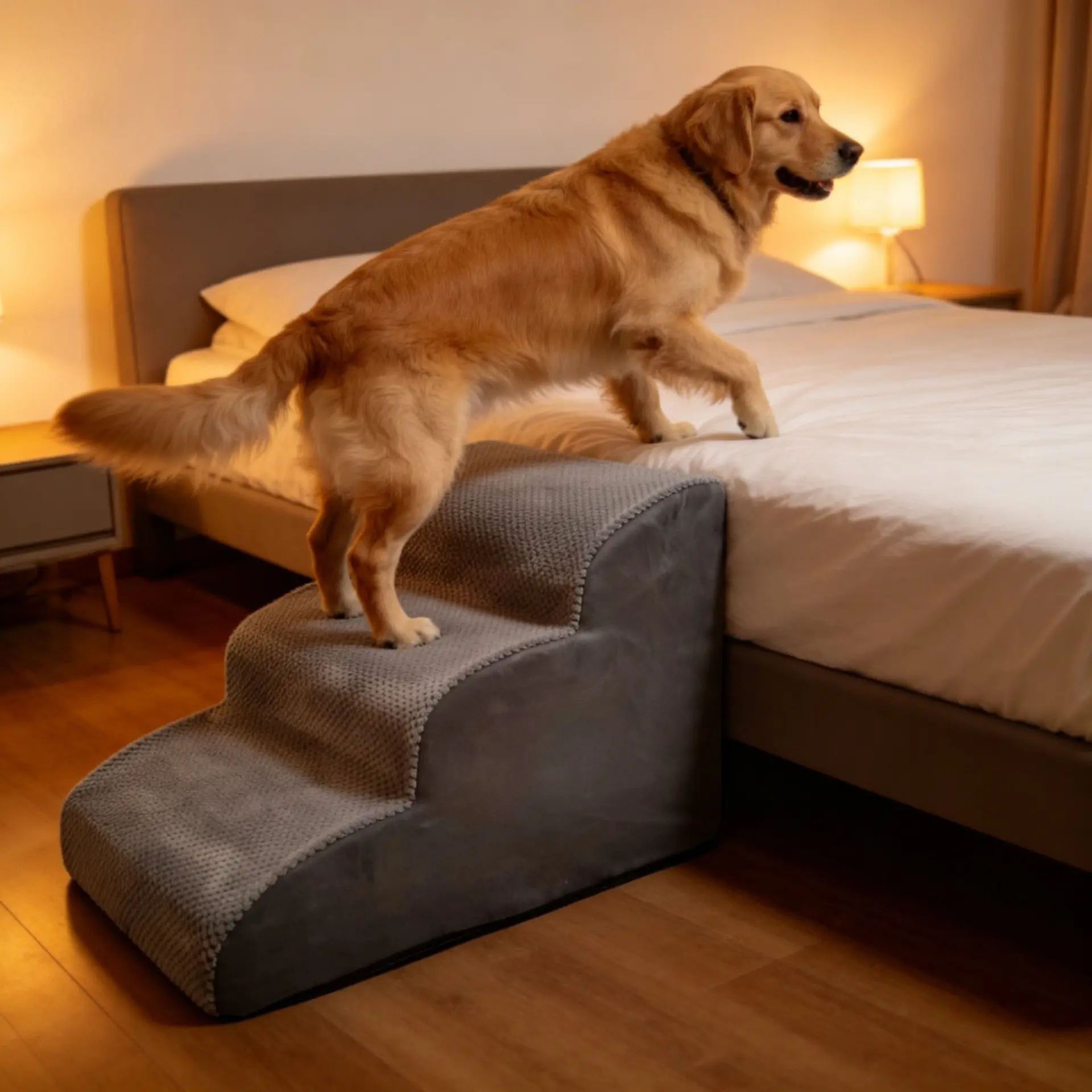 Pet Stairs with Removable Washable Cover, Anti-Slip Buffer Steps for Dogs to Get on Bed, Joint Protection Ladder for Senior Dogs, Universal Climbing Steps for Large/Small Dogs, Cats, Golden Retrievers and Corgis for Bed & Sofa, Labor-Saving Climb Helper f