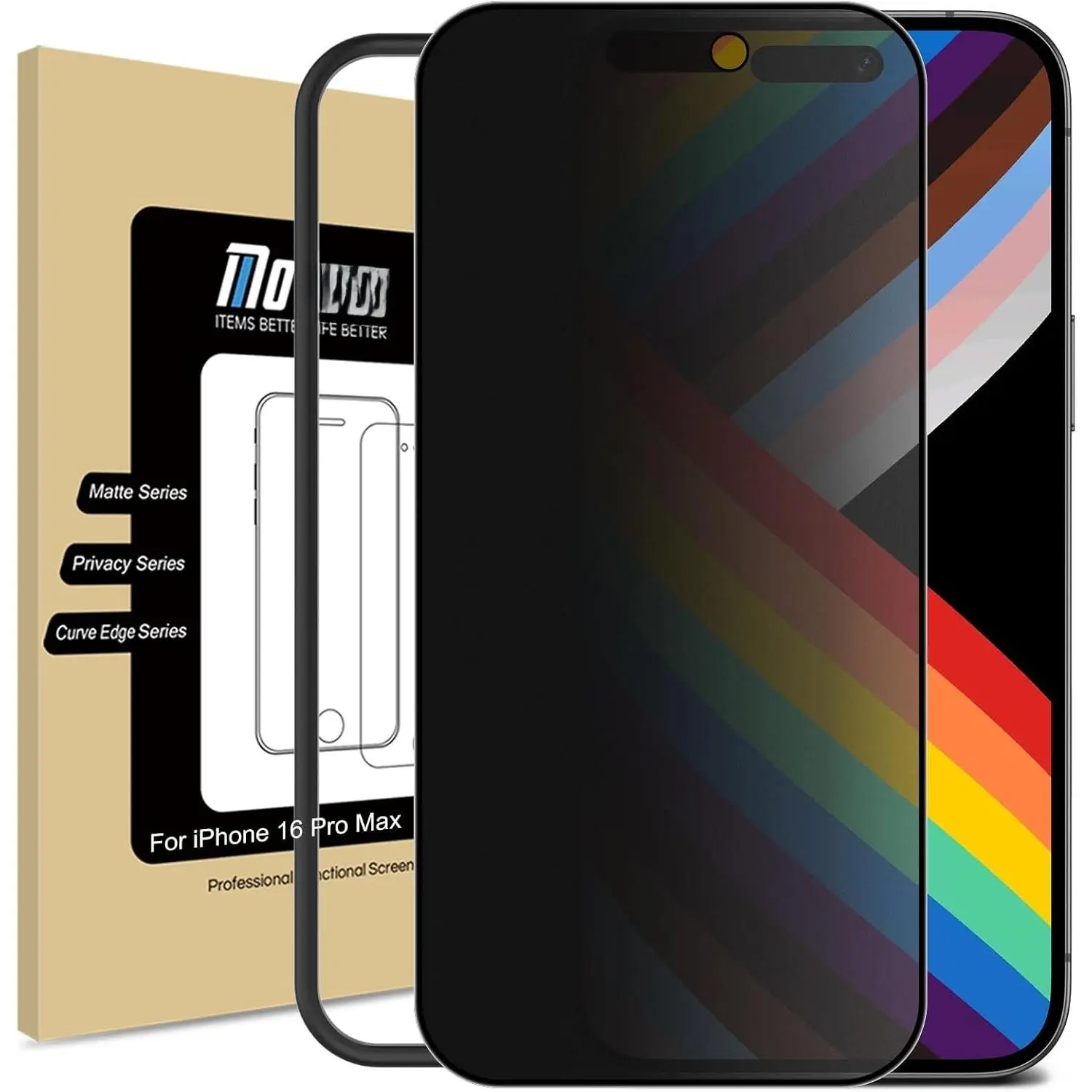 Matte  Screen Protector for  16 Pro Max[6.9 inch] with Easy Installation Tool, Anti Spy Anti Glare Full Coverage Tempered Glass Film, Anti-Fingerprint, Case Friendly Smooth as Silk