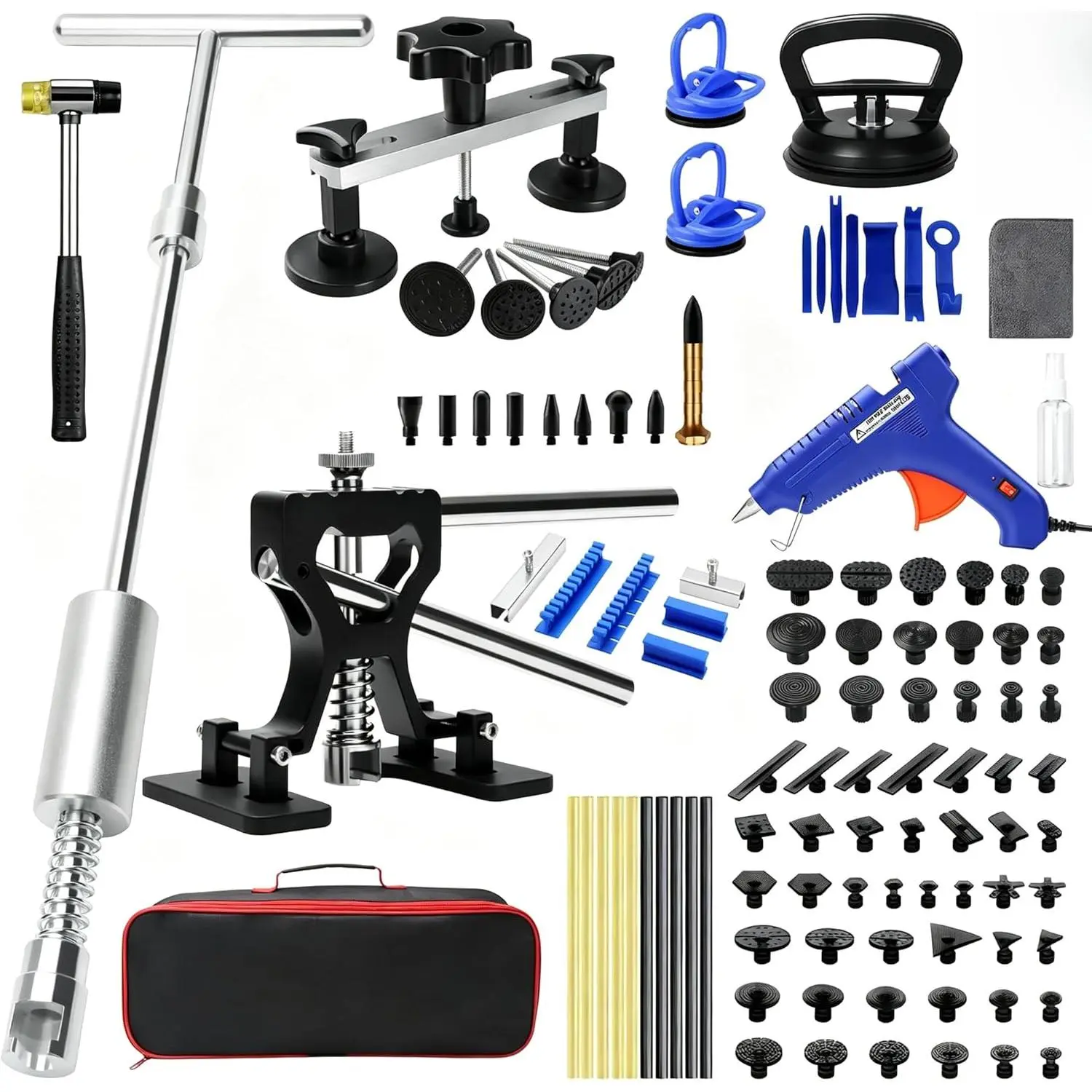 PDR Dent Car Body Repair Tools Kit - Lightweight Dent Lifter, 2-in-1 T-Bar Puller, Rubber Hammer, Versatile Suction Cups for Auto Hail Damage, Door Dings