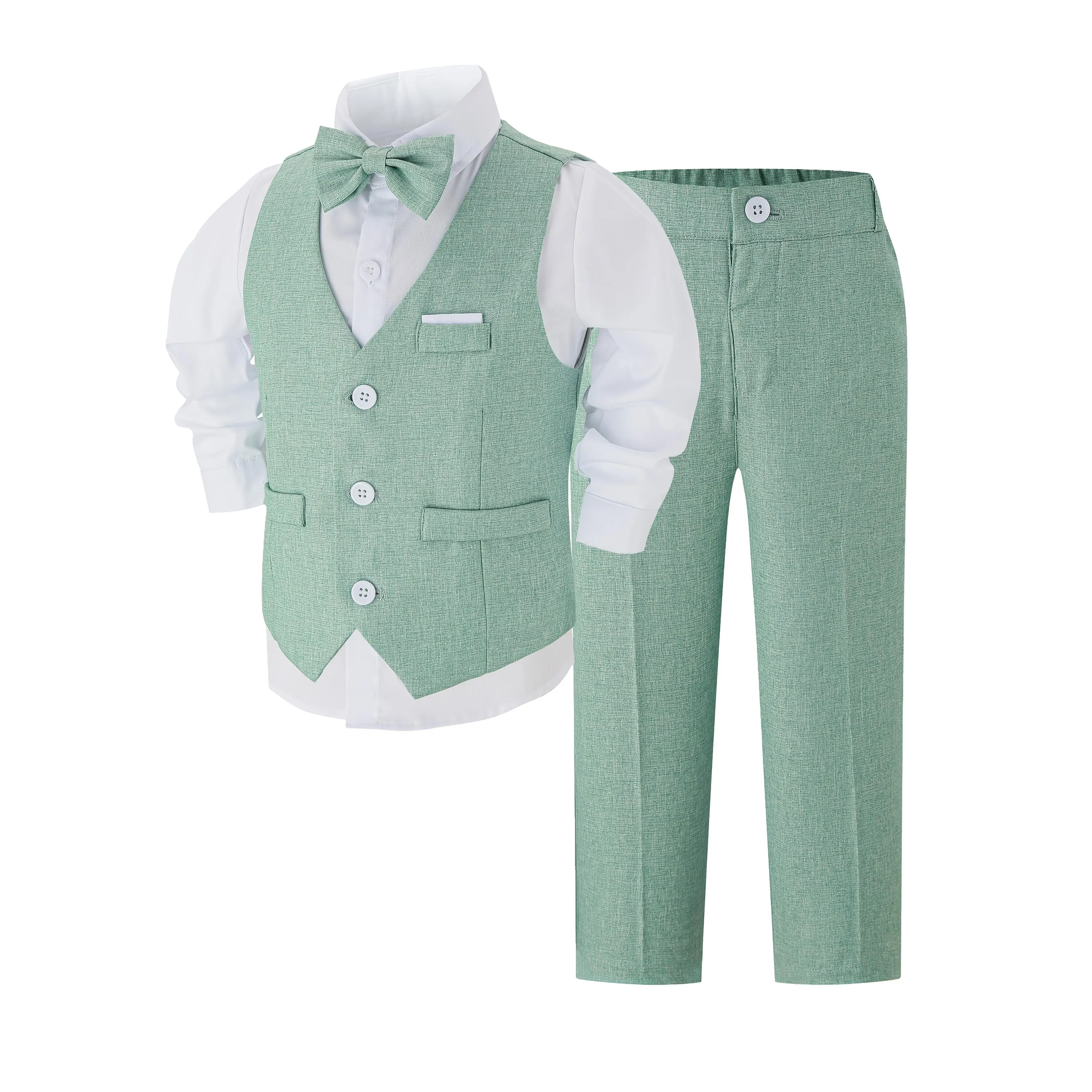 2026 New Boys' Suit Set with Bow Tie – British Style Tuxedo Outfit with Vest, Long Pants, and Bow Tie (white shirt not included), Boys' Suits with Bow Tie