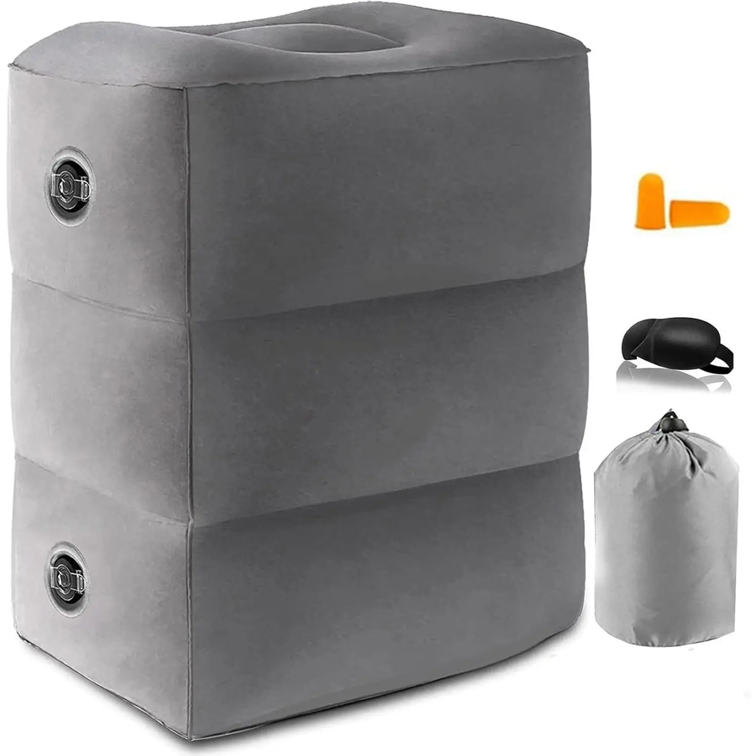 Inflatable Foot Rest Pillow for Travel, Adjustable Height Airplane Foot Cushion for Long Flights, Portable Comfort Footrest for Car, Office and Travel (Gray)
