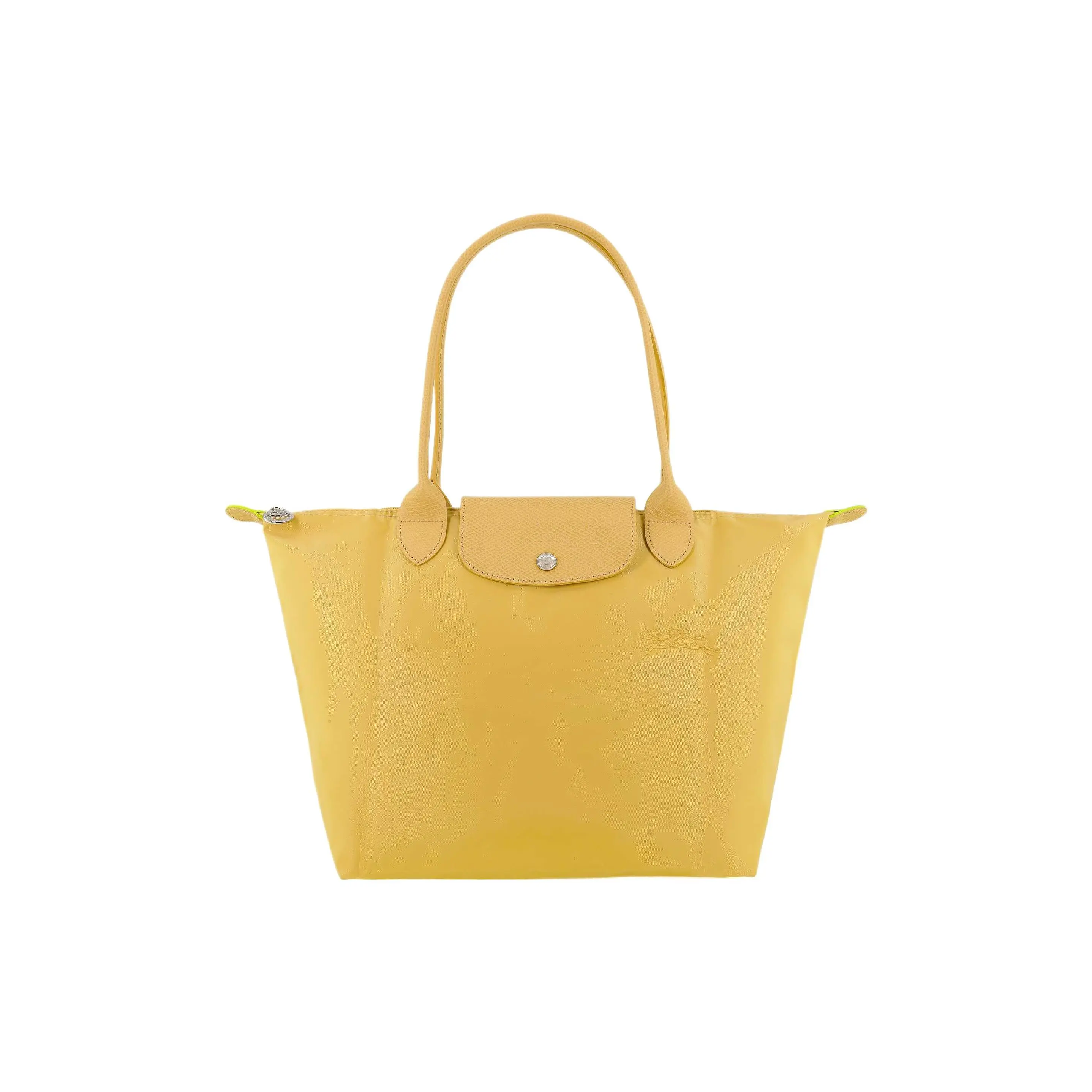 Longchamp Le Pliage Green 28 Embroidered Logo Flap Zip Top Handle Crossbody Bag for Women, Wheat Yellow
