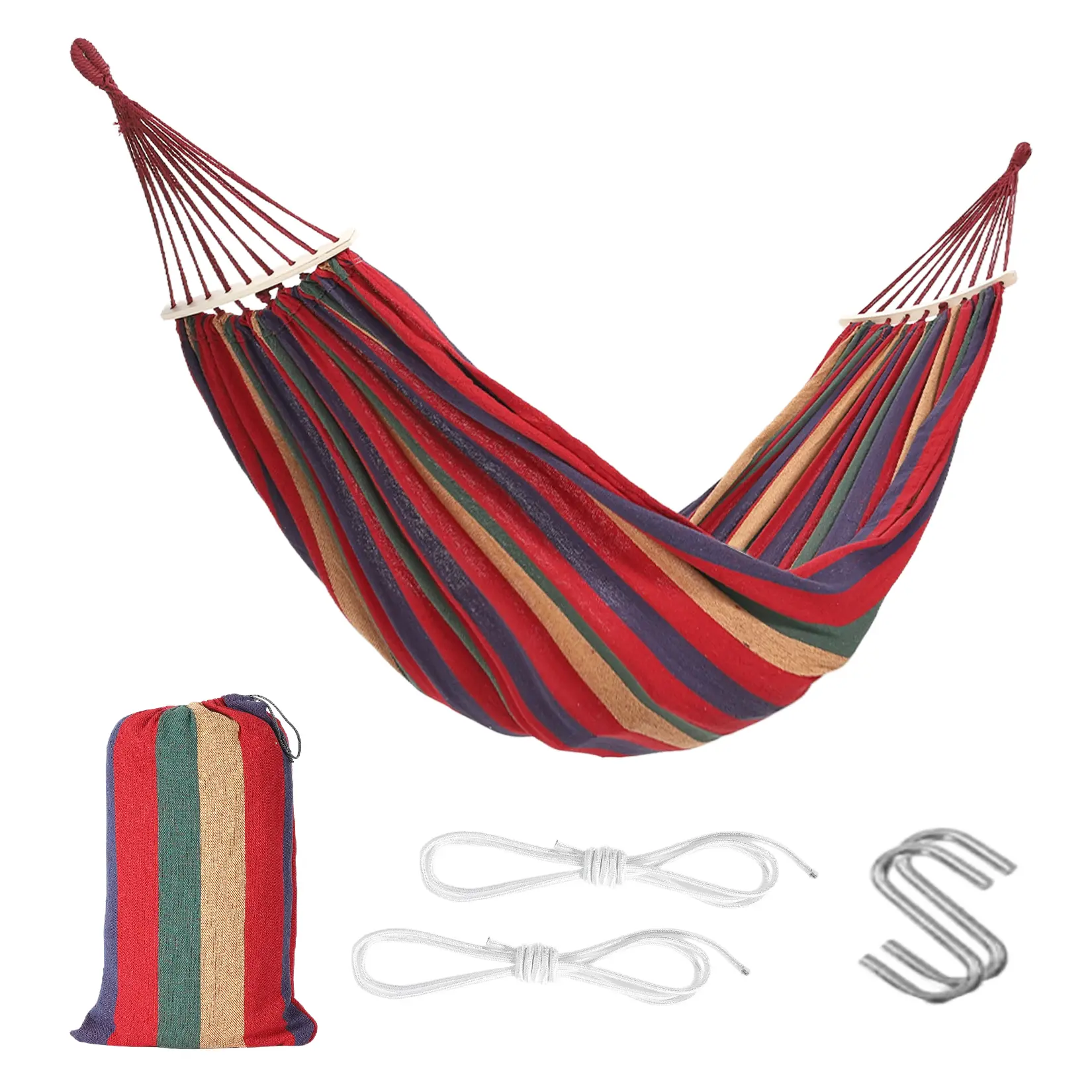 Heavy-Duty 450lb Double Hammock, Thick Canvas Hanging Bed for Indoor Bedroom or Outdoor Backyard, Portable Travel Swing Chair for Camping