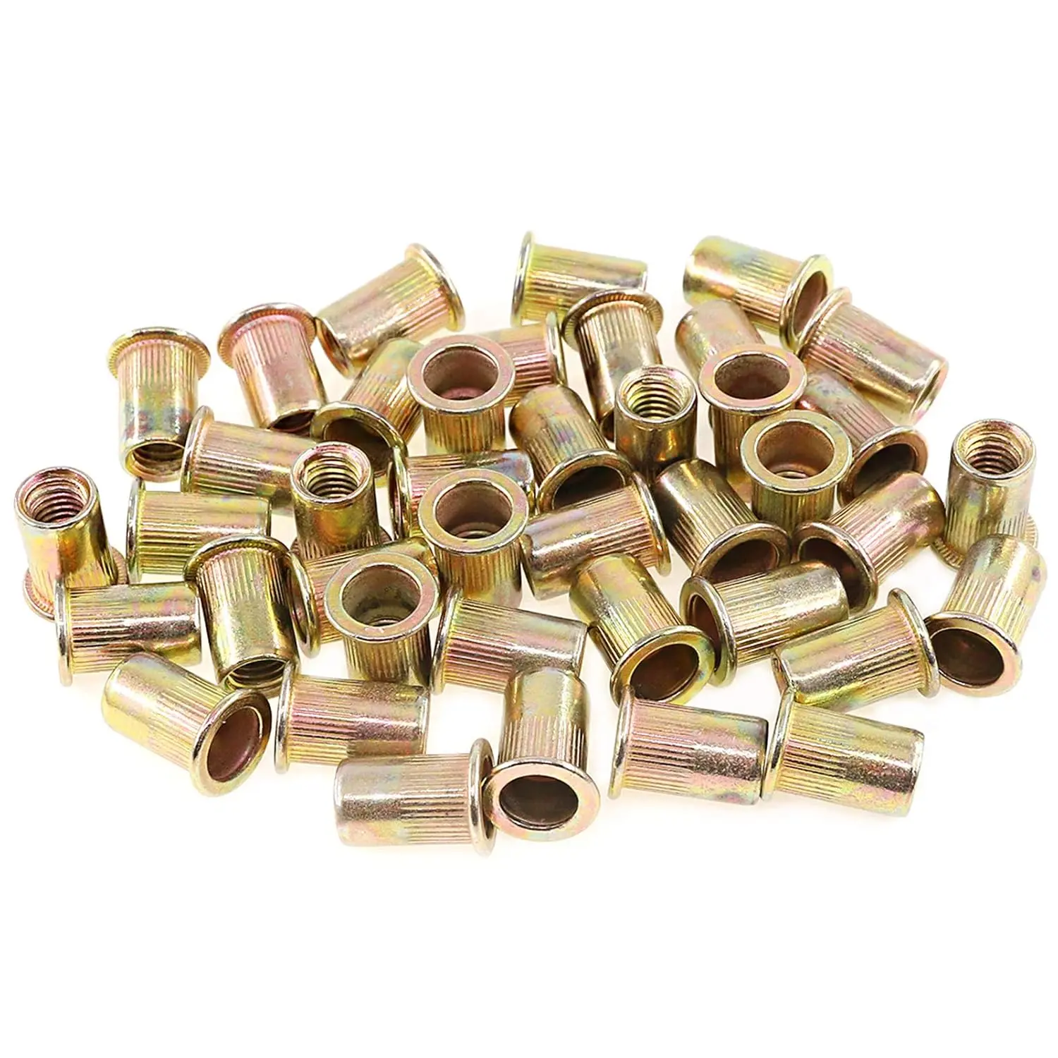 100 count M8 Rivet Nuts Metric Zinc Plated Rivet Nut Carbon Steel Rivet Nut Flat  Threaded Insert Kit Threaded Rivet Insert Nutsert Rivnuts Kit for Furniture
