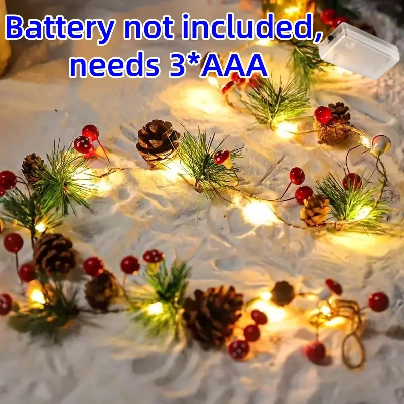 Christmas Decoration String Lights, Leaf Pine Cone Mushroom LED Lights, 78.7 Inches 20 Leds, Office Room Wedding Wall Decor