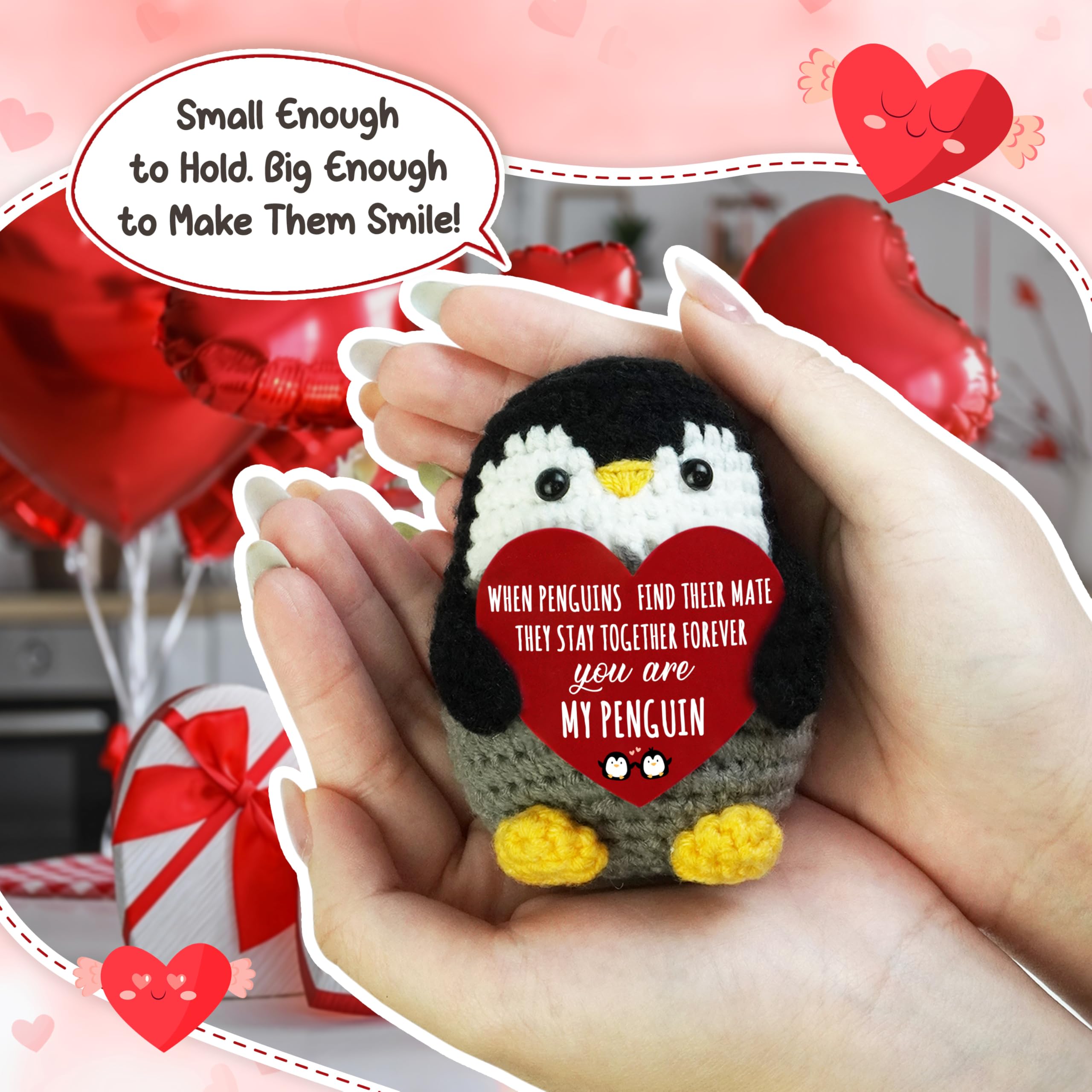 Soft Mini Hand-Knitted Penguin Plush Toy, Healing Emotional Support Companion for Stress Relief, Lovely Christmas Presents & Holiday Gifts, Birthday Gifts for Women Men, Teacher Appreciation Gifts, Small Portable Bag Charm, Home Car Desk Decor, Sweet Gift