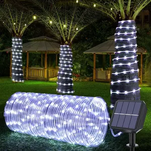 Solar Rope Lights, 66ft 200LED Solar String Lights, 8 Modes Waterproof Solar Outdoor Light, Flexible Clear Trampoline Light for Garden Backyard Patio Deck Porch Pool Tree Decor - White