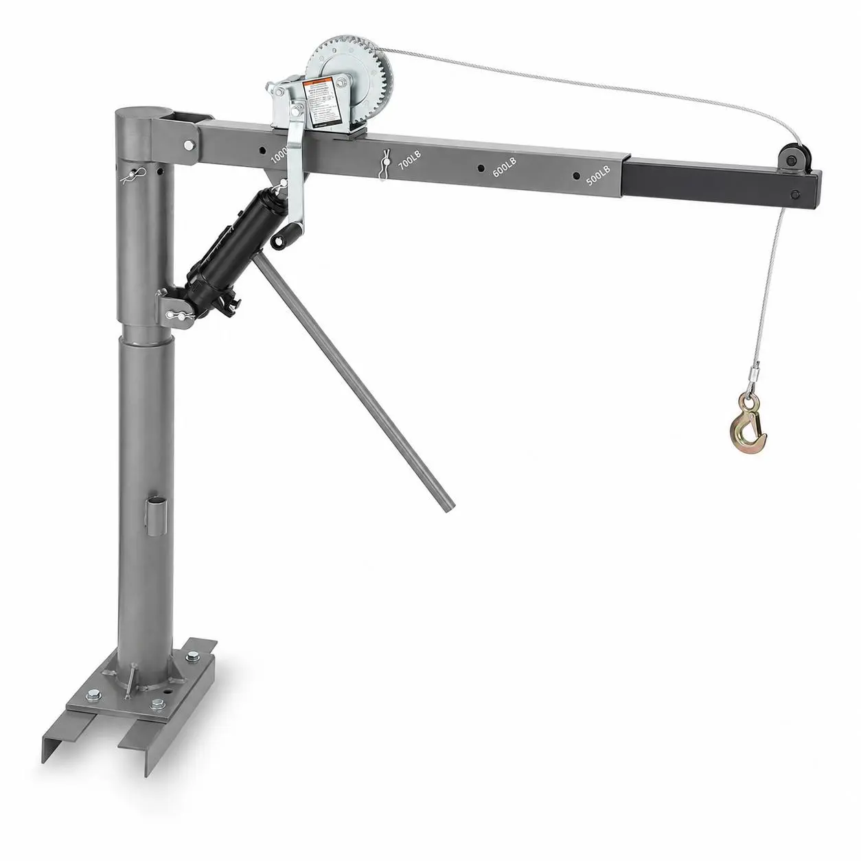 1000lb Hydraulic Pickup Truck Crane Hoist - Heavy-Duty Folding Jib Crane with Manual Winch, 360° Swivel, 4 Adjustable Boom Levels for Truck Beds, Warehouses