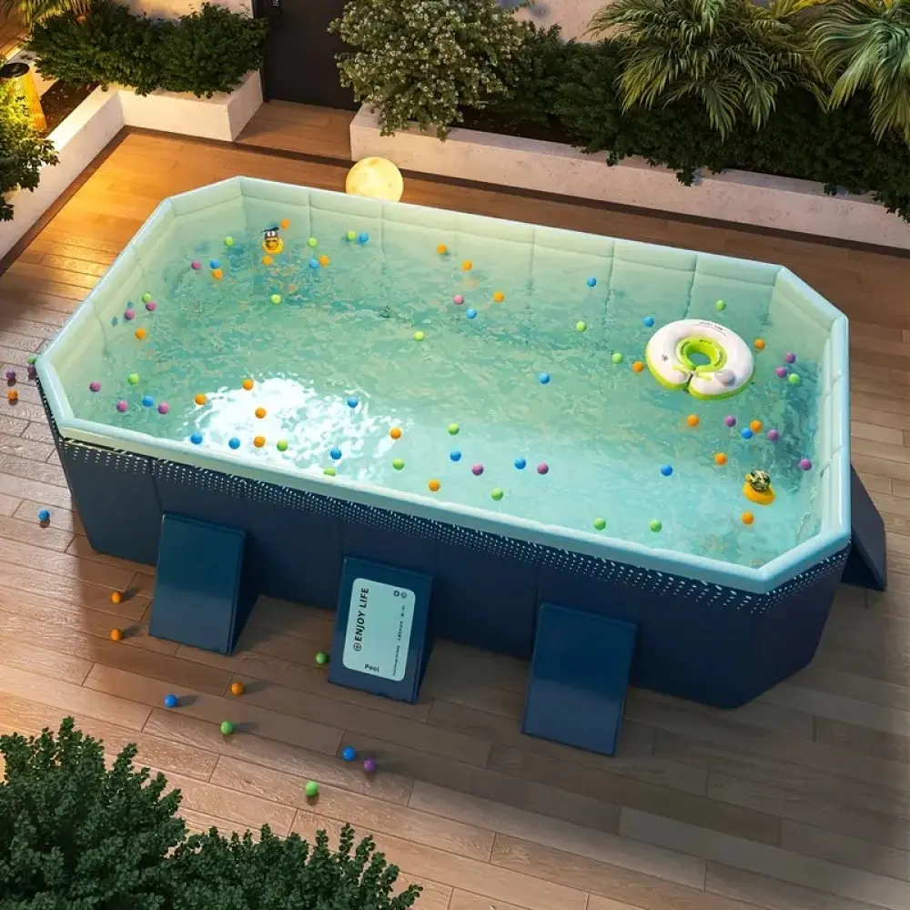 2.1M PVC Folding Swimming Pool for Adults & Kids, Non Inflatable Portable Above Ground Pool, Large Outdoor Summer Pool for Backyard Patio Garden Beach, Easy Setup Foldable Pool Tub for Bathing, Cooling, Relaxing & Family Water Fun